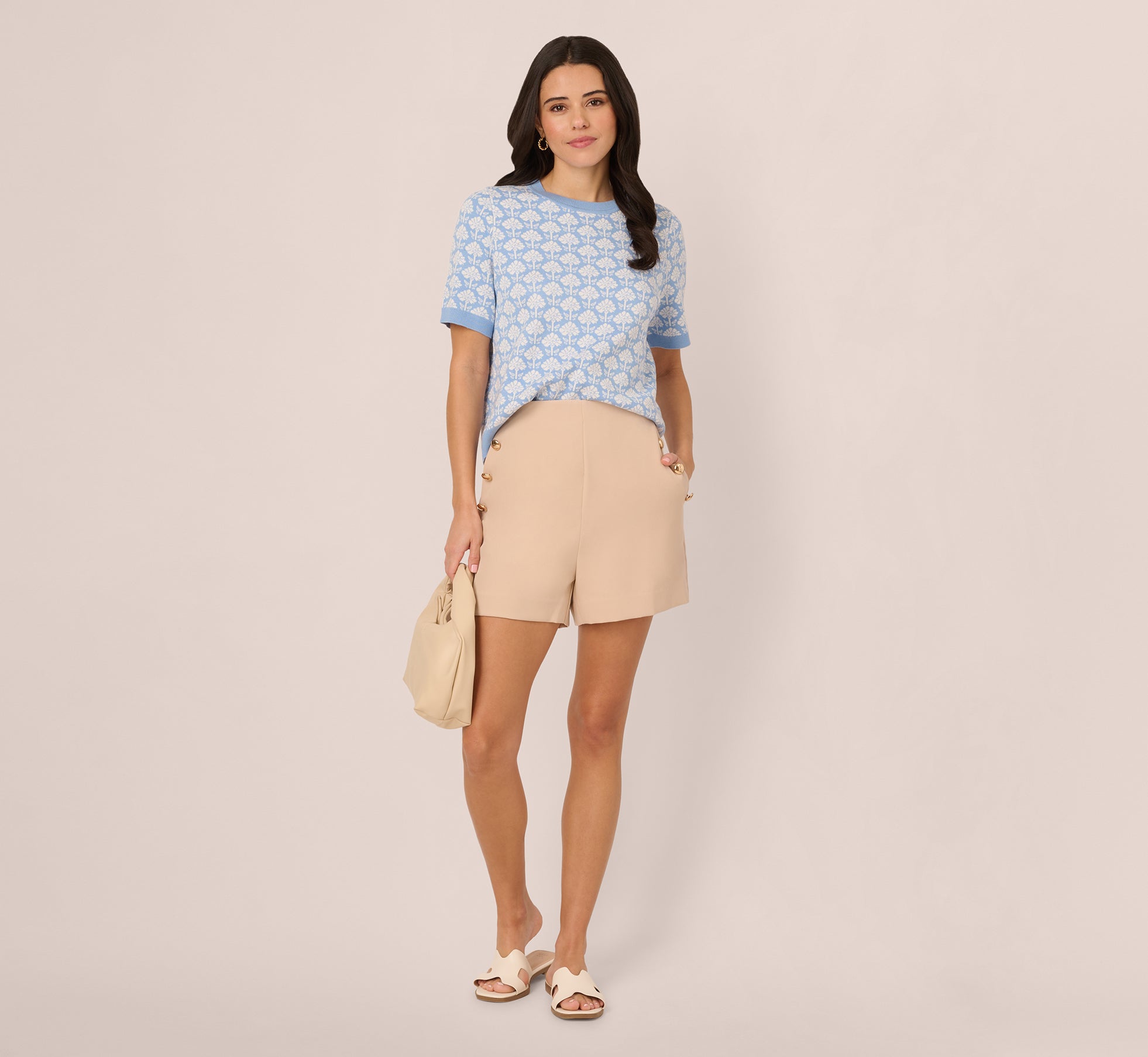 Short Sleeve Jacquard Pattern Sweater In Angelfalls、mySite、solidvoid