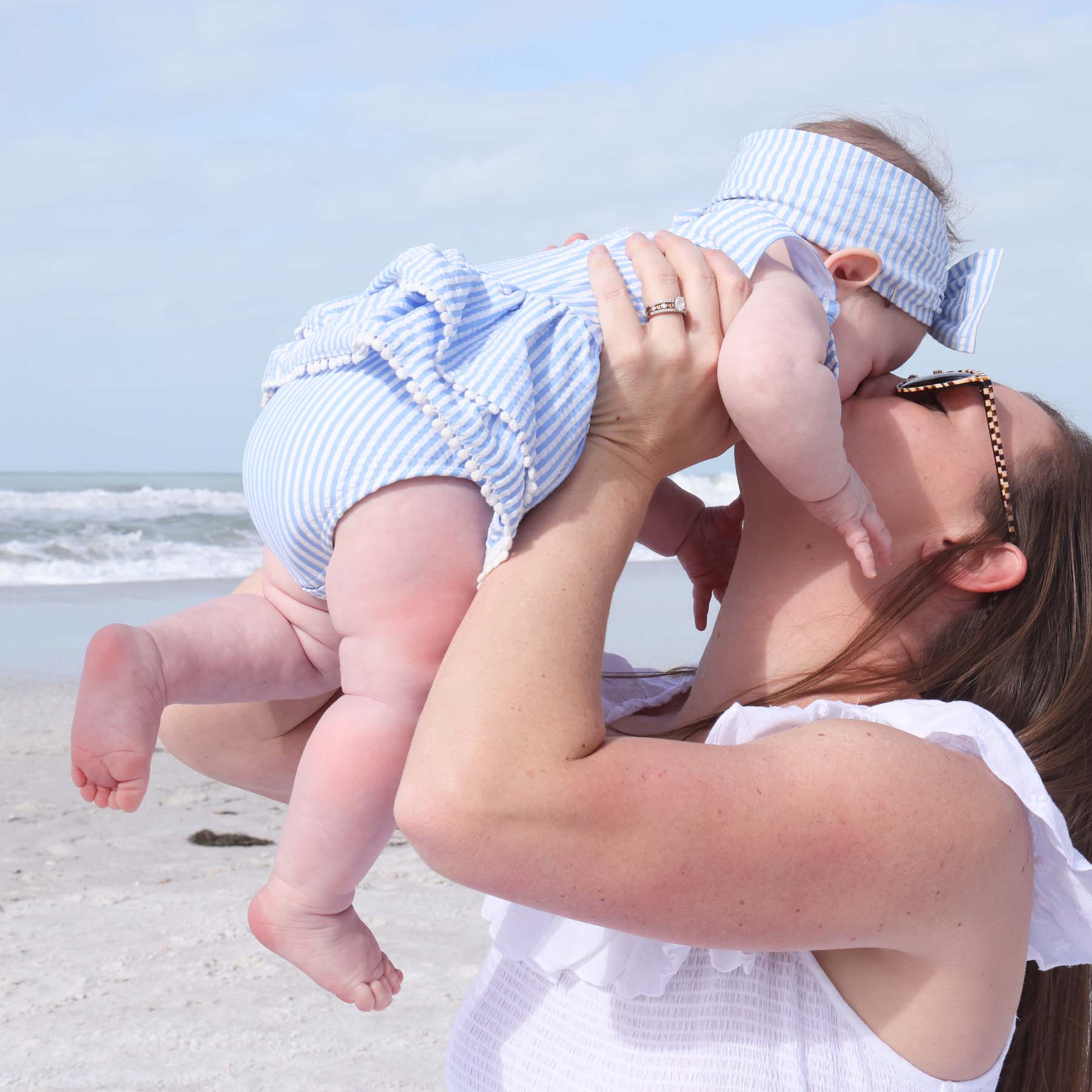  Tiered Skirt with White Pom Trim | Seersucker Blue、mySite、layawaytickets