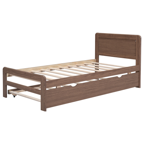 Modern Design Twin Size Platform Bed Frame with 2 Drawers for Walnut Color、、xpatfood