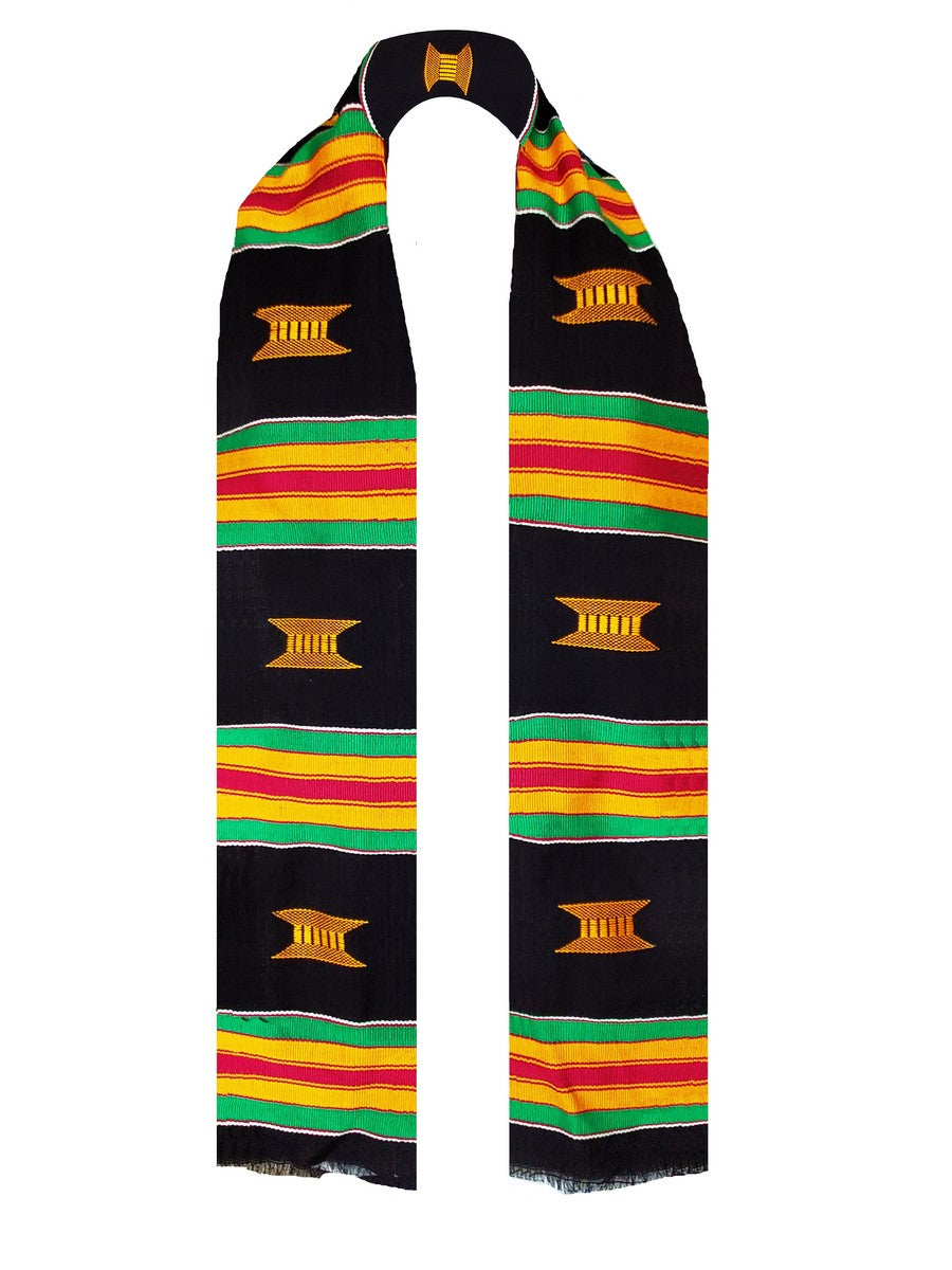 Black and Gold Hand Woven Kente Cloth Graduation Stole / Sash DP2169BLK、mySite、solidvoid