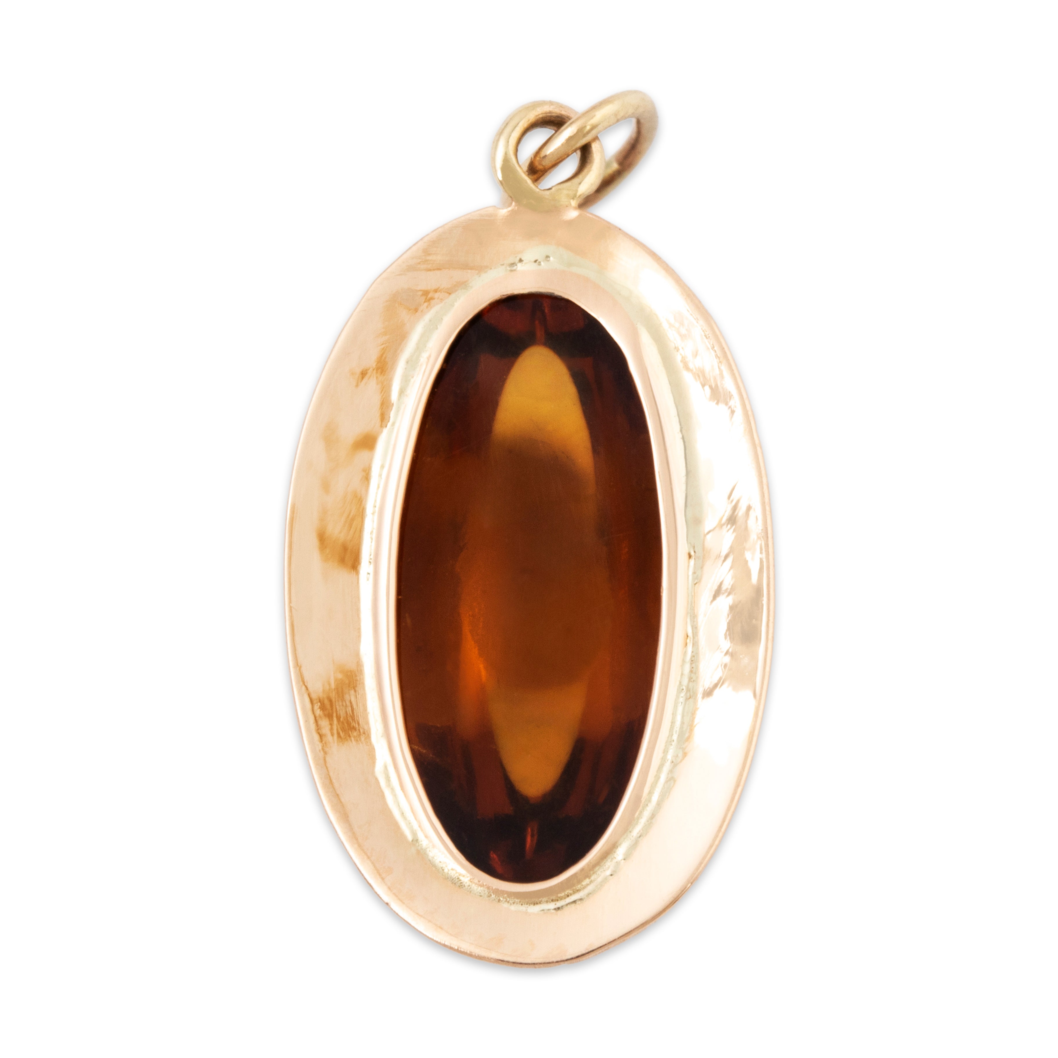 Antique 10k Yellow Gold Golden-Brown Glass Engraved Border Charm / Pendant、mySite、hinf8tx79