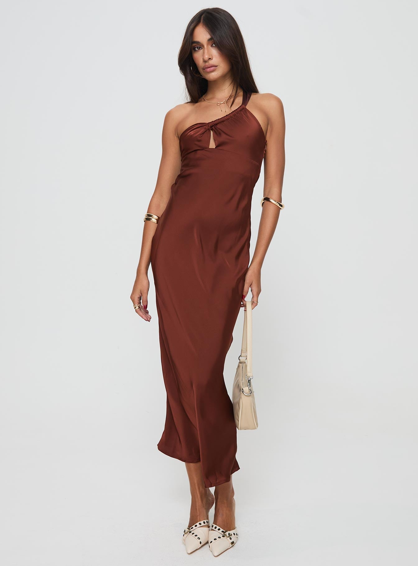 Casimir One Shoulder Maxi Dress Chocolate、mySite、solidvoid