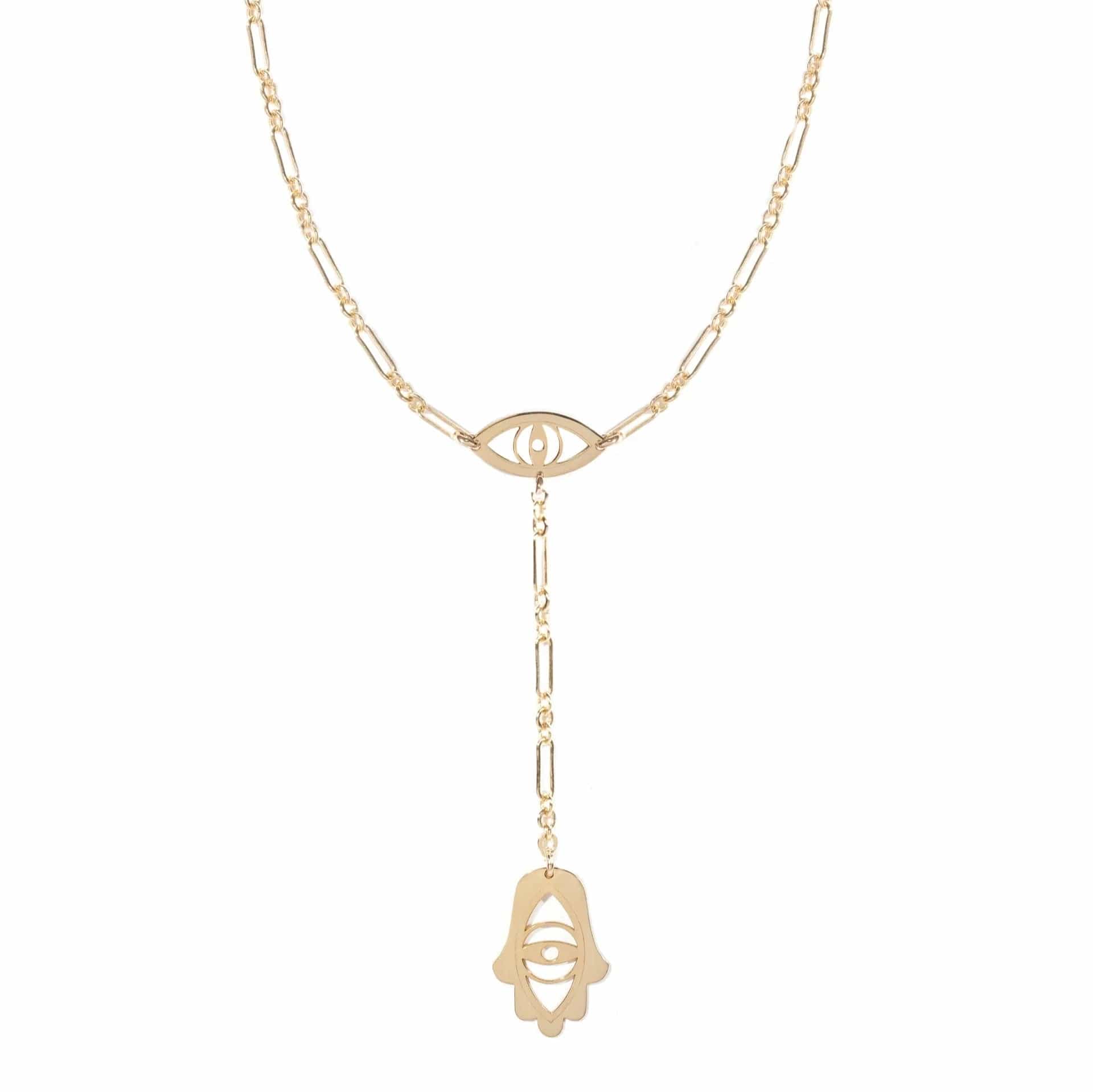 Steph Eye and Hamsa Lariat - (Sterling Silver, Gold-Plated or Two-Tone)、mySite、topwebapps