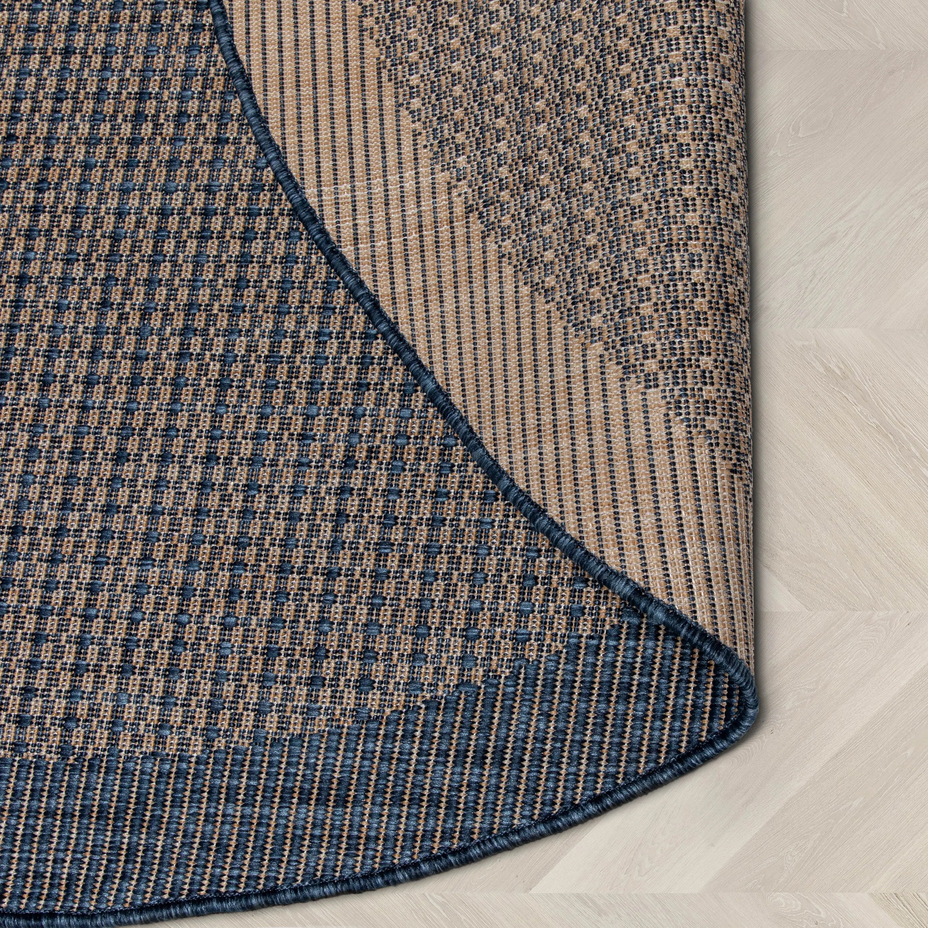Odin Solid & Striped Border Indoor Outdoor Blue Flatweave Rug、mySite、gigharbornorthrealestate