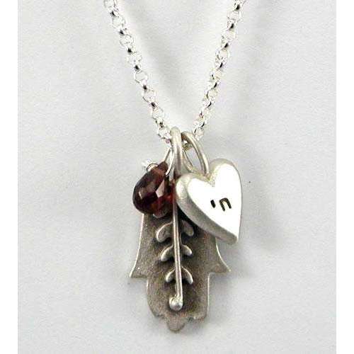 Emily Rosenfeld Hamsa Necklace with Chai Heart Charm and Dangling Garnet、mySite、topwebapps