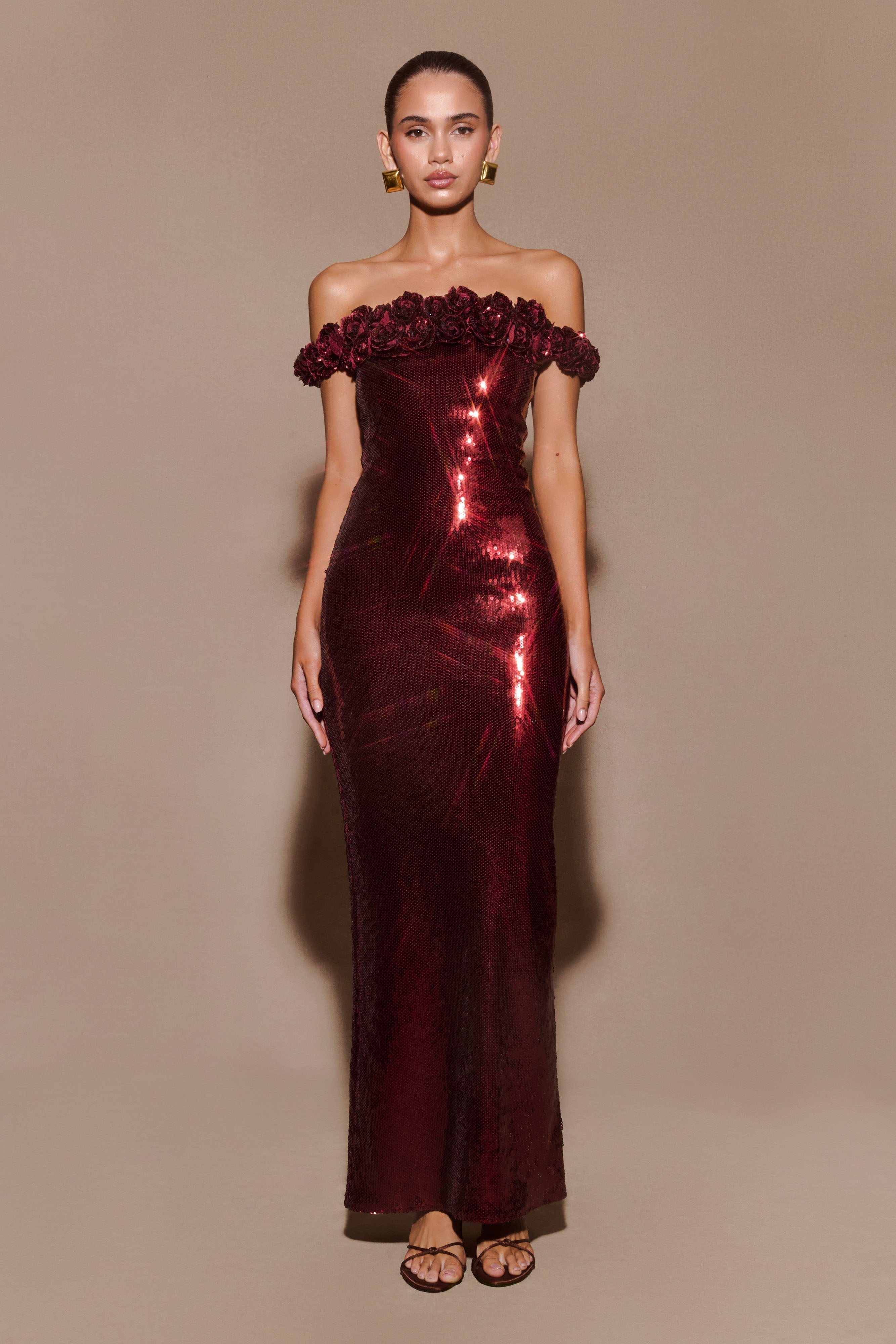 Carrie Sequin Rose Maxi Dress - Mahogany、mySite、solidvoid