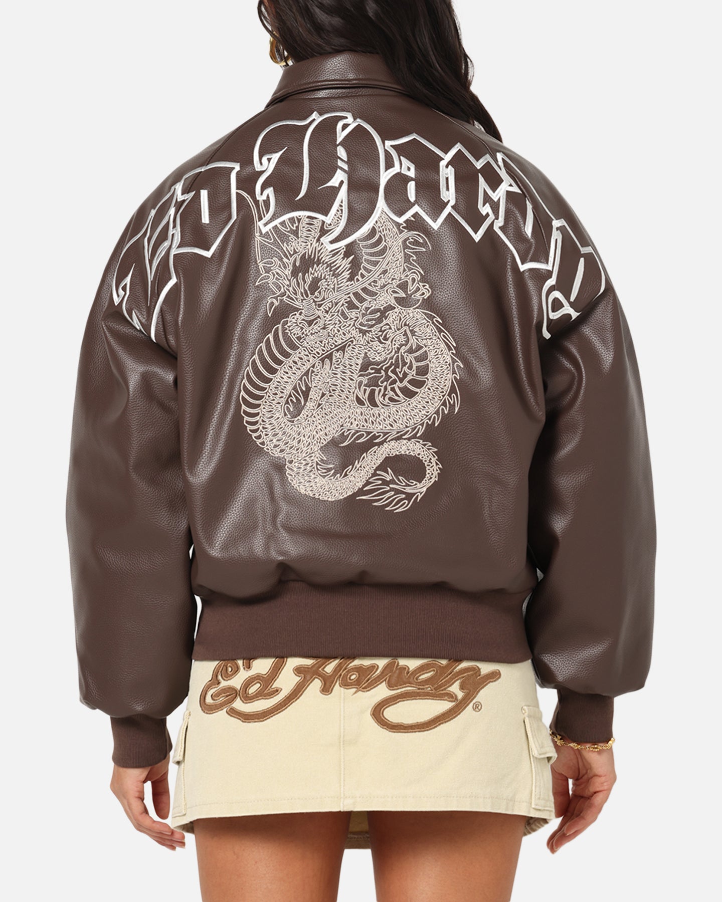 Ed Hardy Shinjuku Leather Jacket Brown、mySite、zt4zffjzw