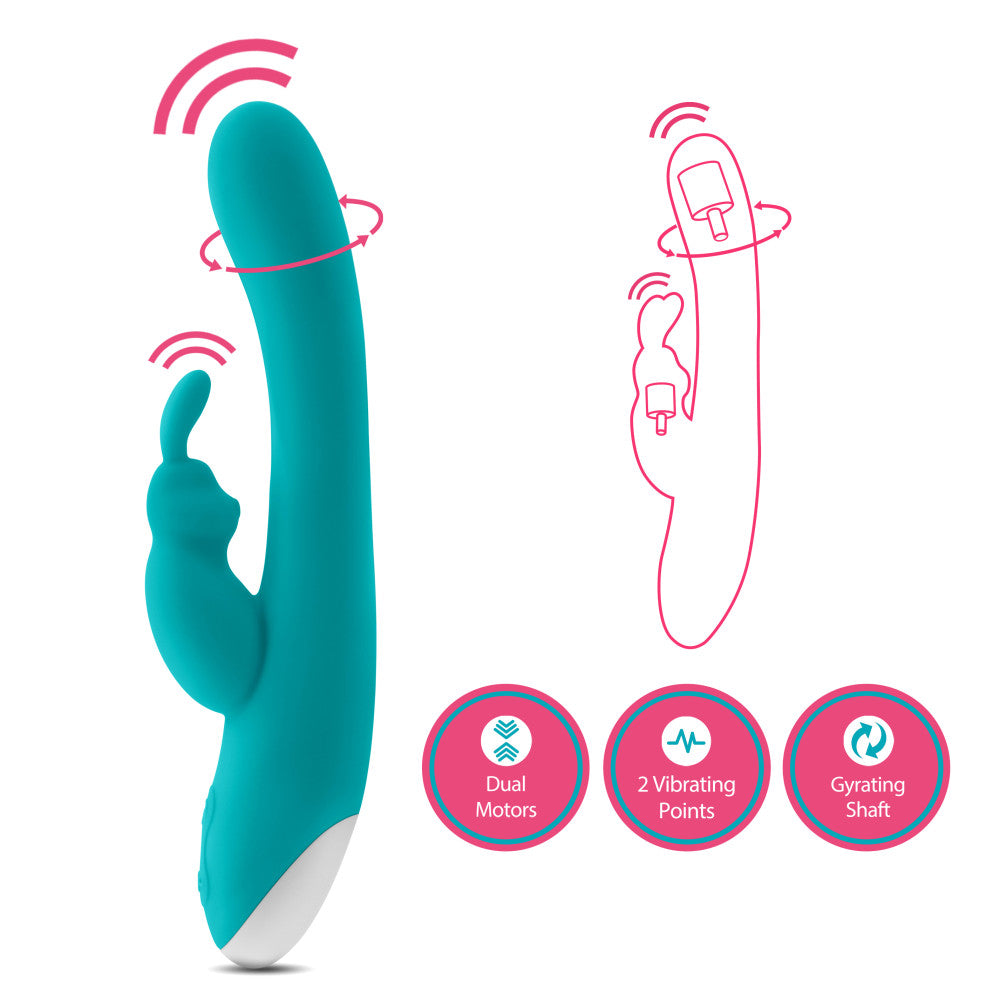Hop By Blush® | Rave Rabbit Plus G-Spot + Clitorial Stimulating Aquamarine 8-Inch Ultrasilk Silicone Rechargeable Rabbit Vibrator、mySite、bottomscart
