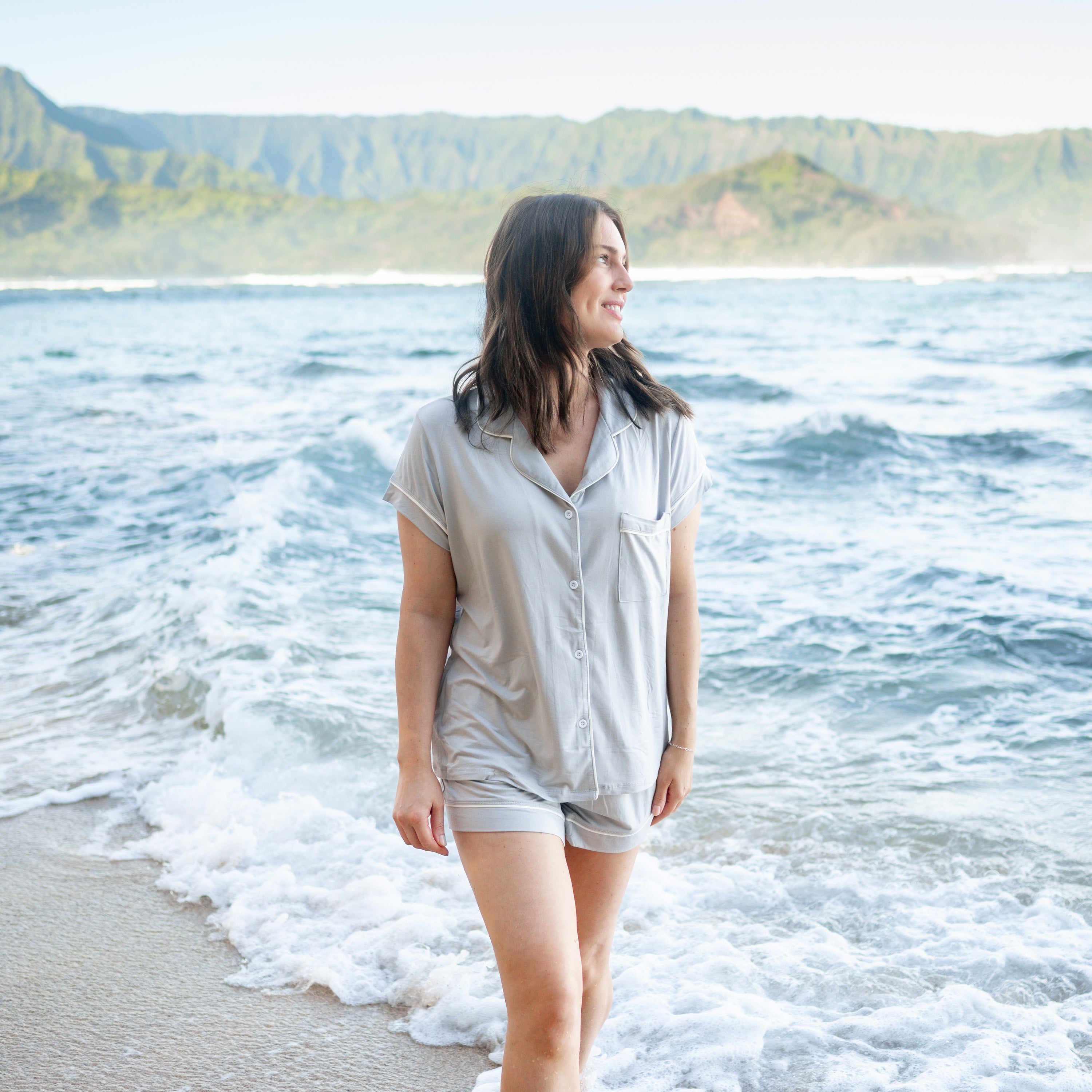  Women’s Short Sleeve Pajama Set in Storm with Cloud Trim、mySite、layawaytickets