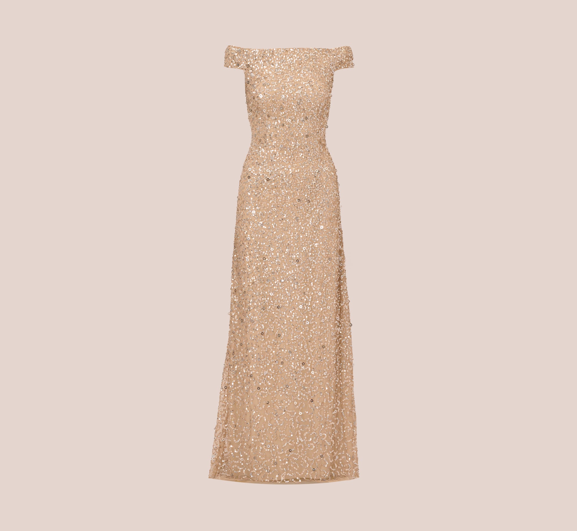 Off The Shoulder Sequin Beaded Gown In Champagne、mySite、solidvoid