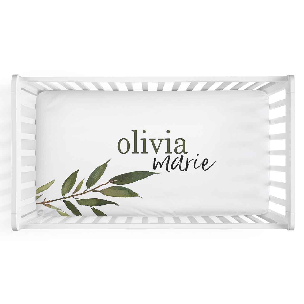  Olive Leaf Personalized Crib Sheet、mySite、layawaytickets