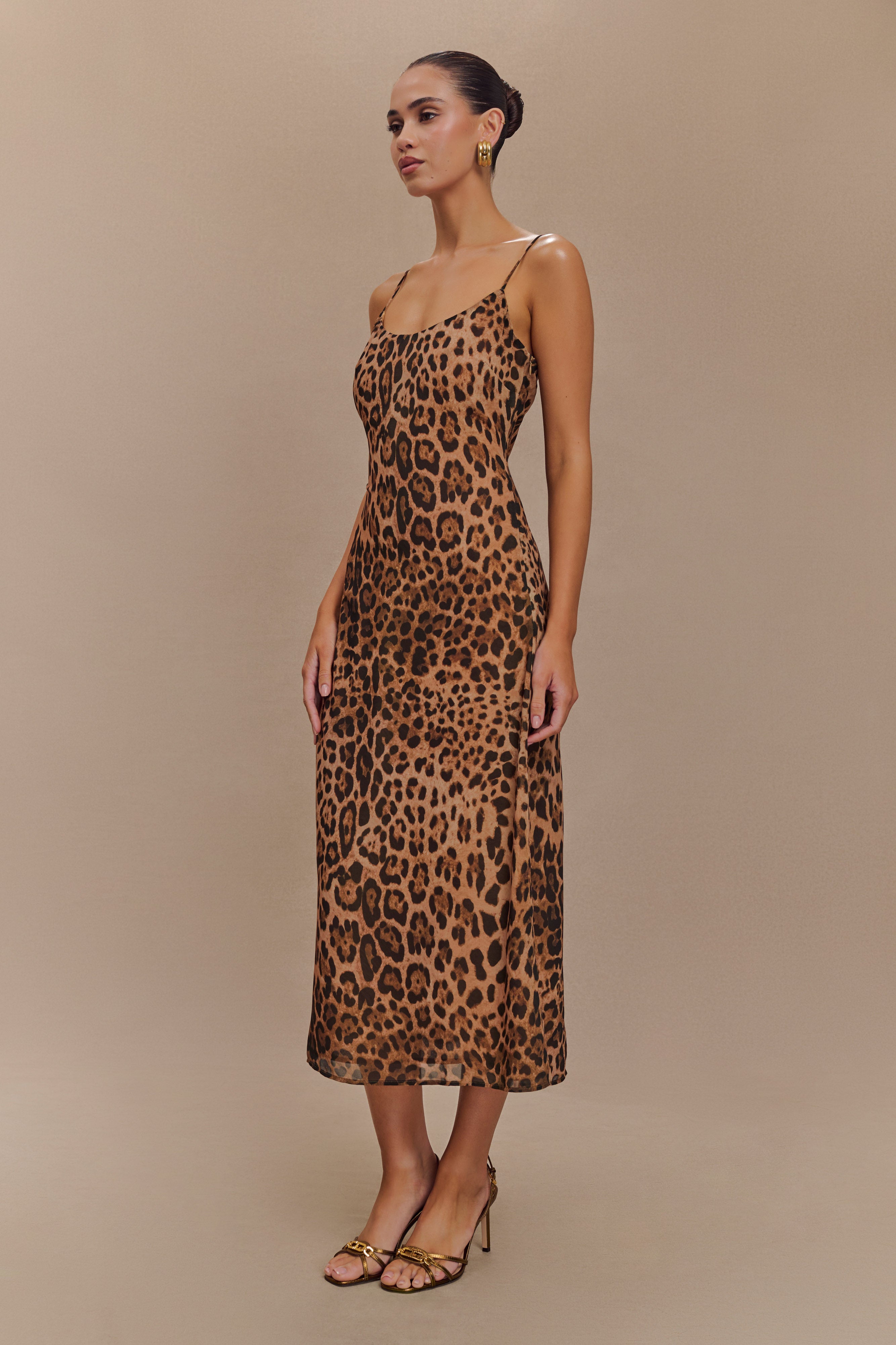 Leanne Chiffon Midi Dress - Leopard Print、mySite、solidvoid
