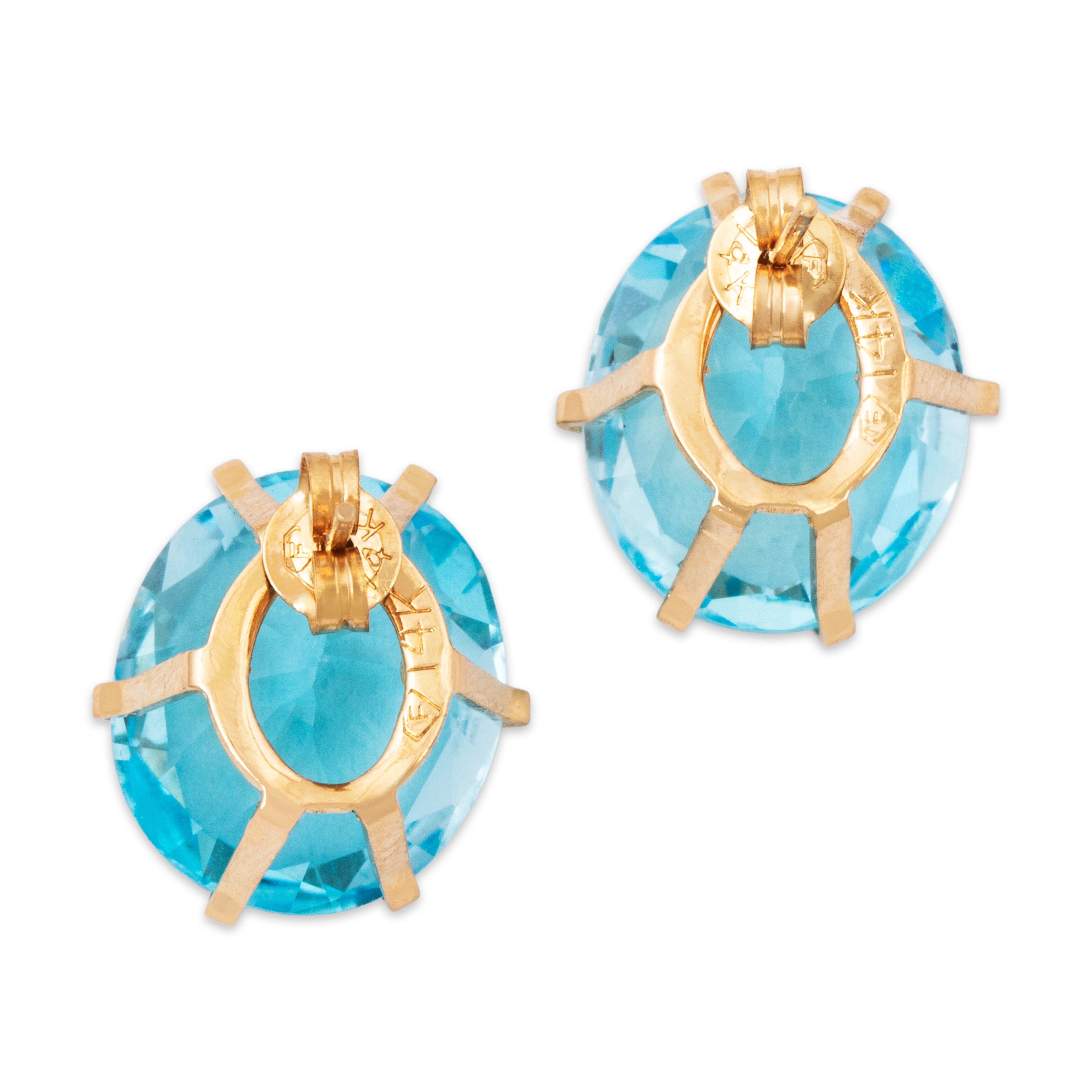 Vintage Large 14k Yellow Gold 16cttw Sky Blue Topaz Statement Stud Earrings、mySite、hinf8tx79