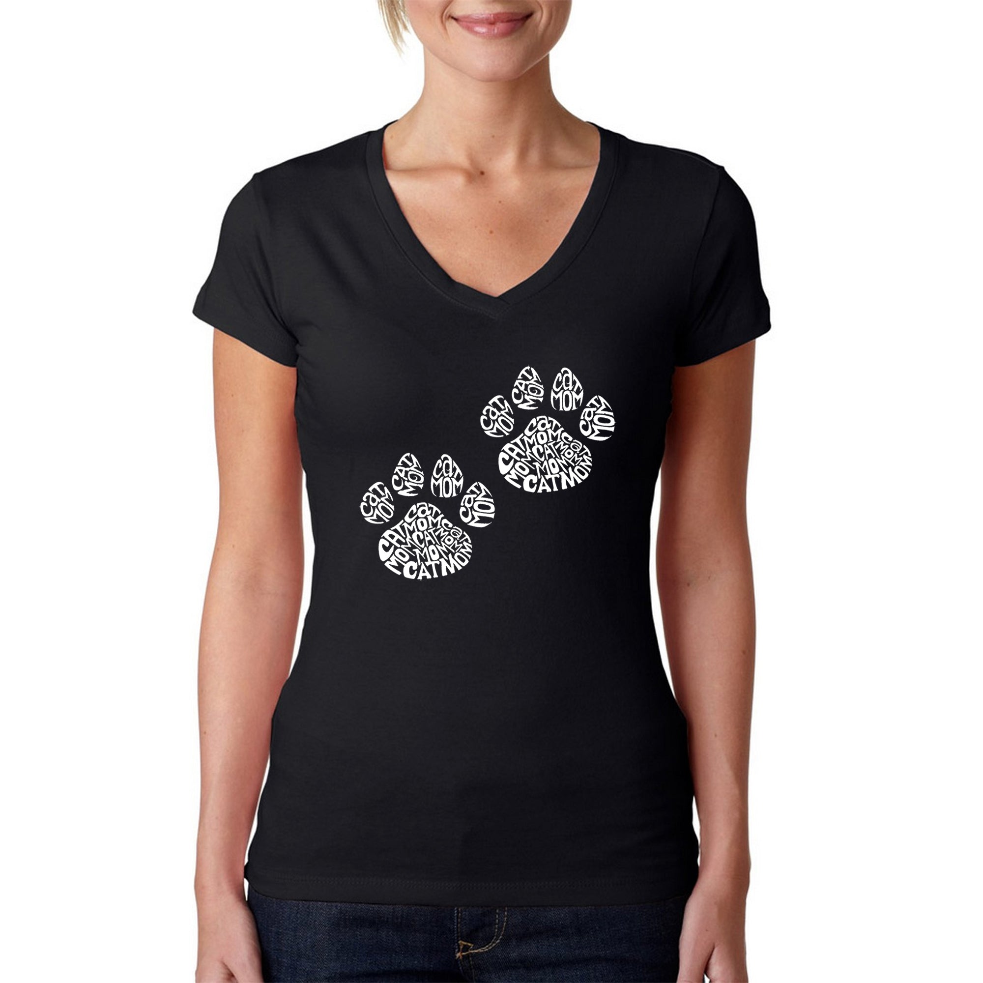 Cat Mom - Women's Word Art V-Neck T-Shirt、mySite、camillekostekn