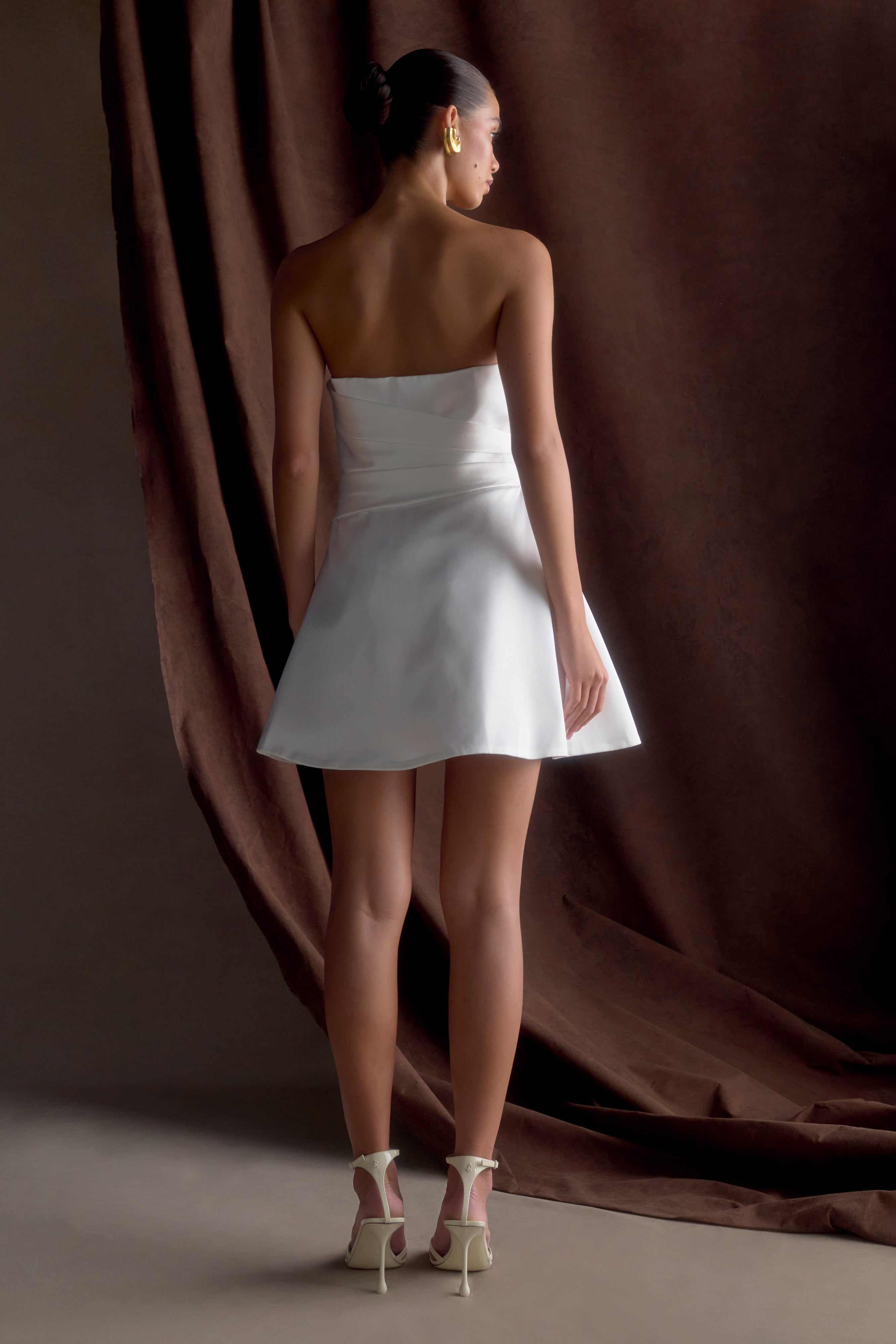 Lora Strapless Satin Mini Dress - White、mySite、solidvoid