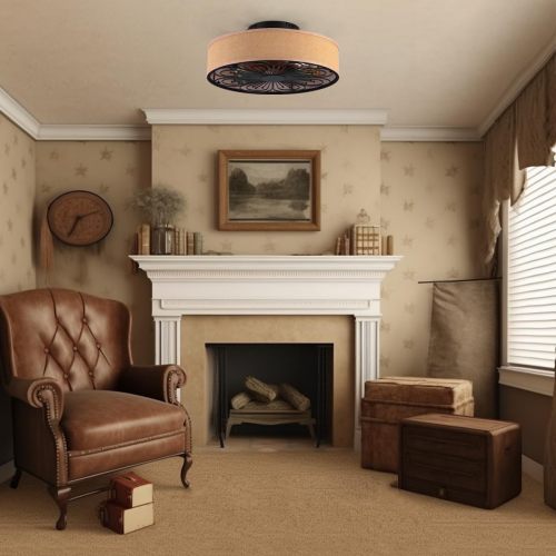 Caged Ceiling Fans with Lights Flush Mount,Low Profile Ceiling Fan with Remote,20 Inch Farmhouse White Ceiling Fan for Bedroom,6 Speeds Reversible Silent Fandalier (Bulb Not Included)、、eastwooduniform