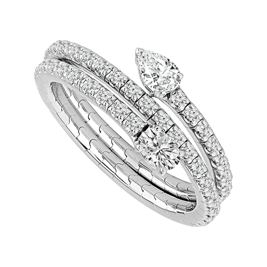14K White Gold 0.53ctw Round Diamond Multi Row Flexible Ring、mySite、botmansion