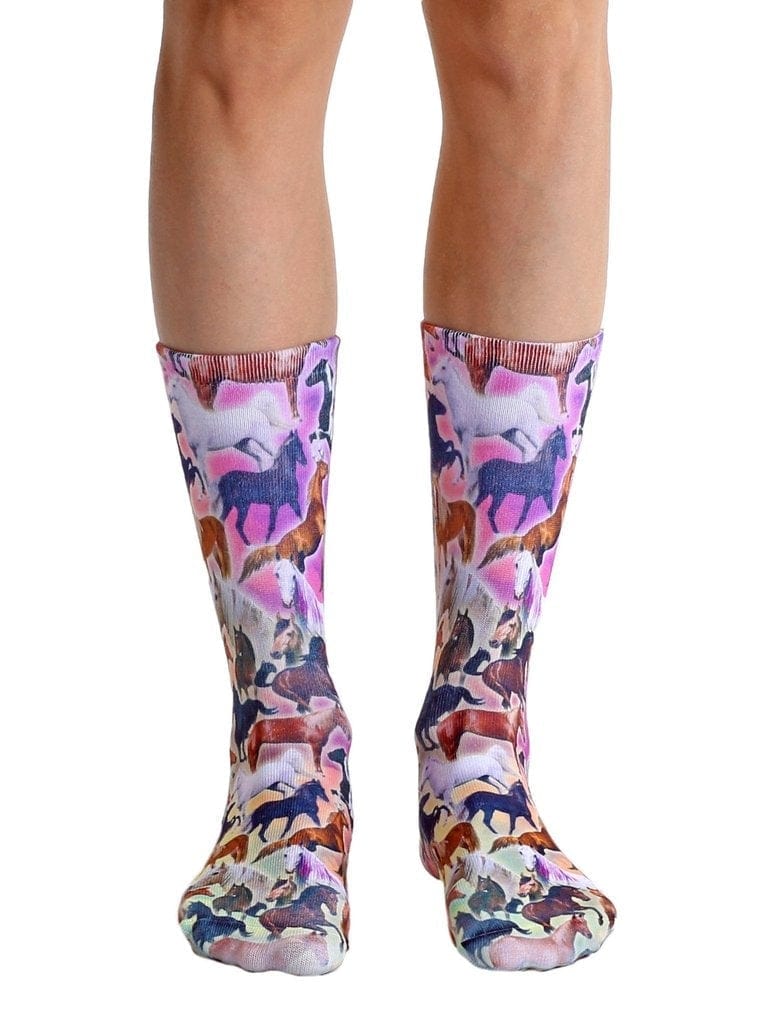 Horse Print Colorful Women's Crew Socks、mySite、g9winljtr