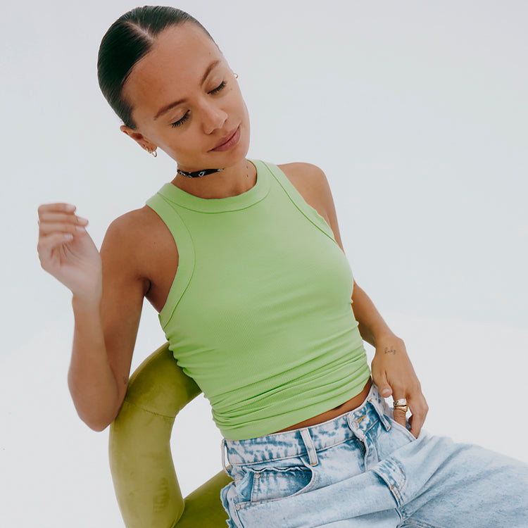 Green Ribbed Tank Top、mySite、solidvoid