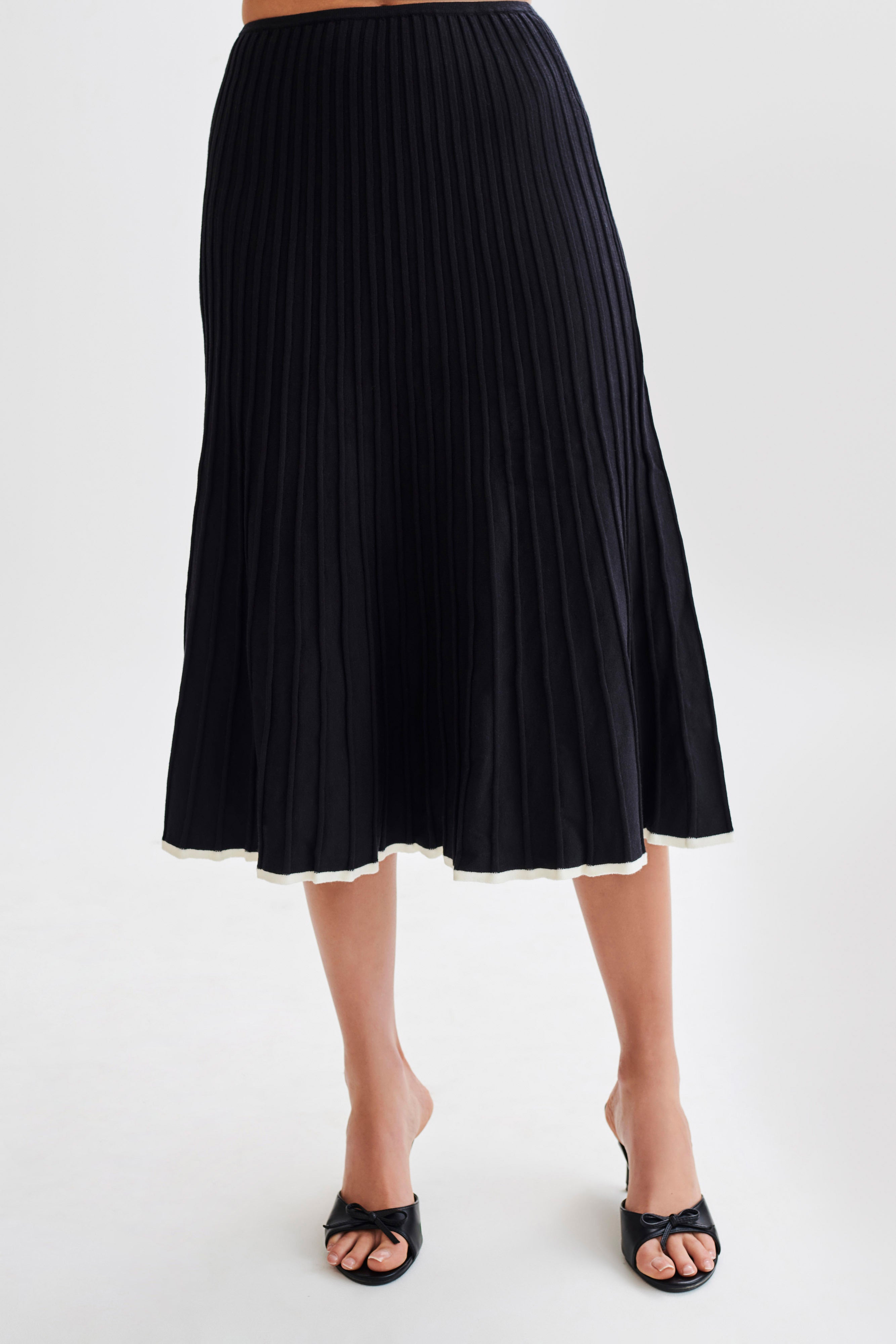Jolene Contrast Rib Knit Midi Skirt - Black、mySite、solidvoid