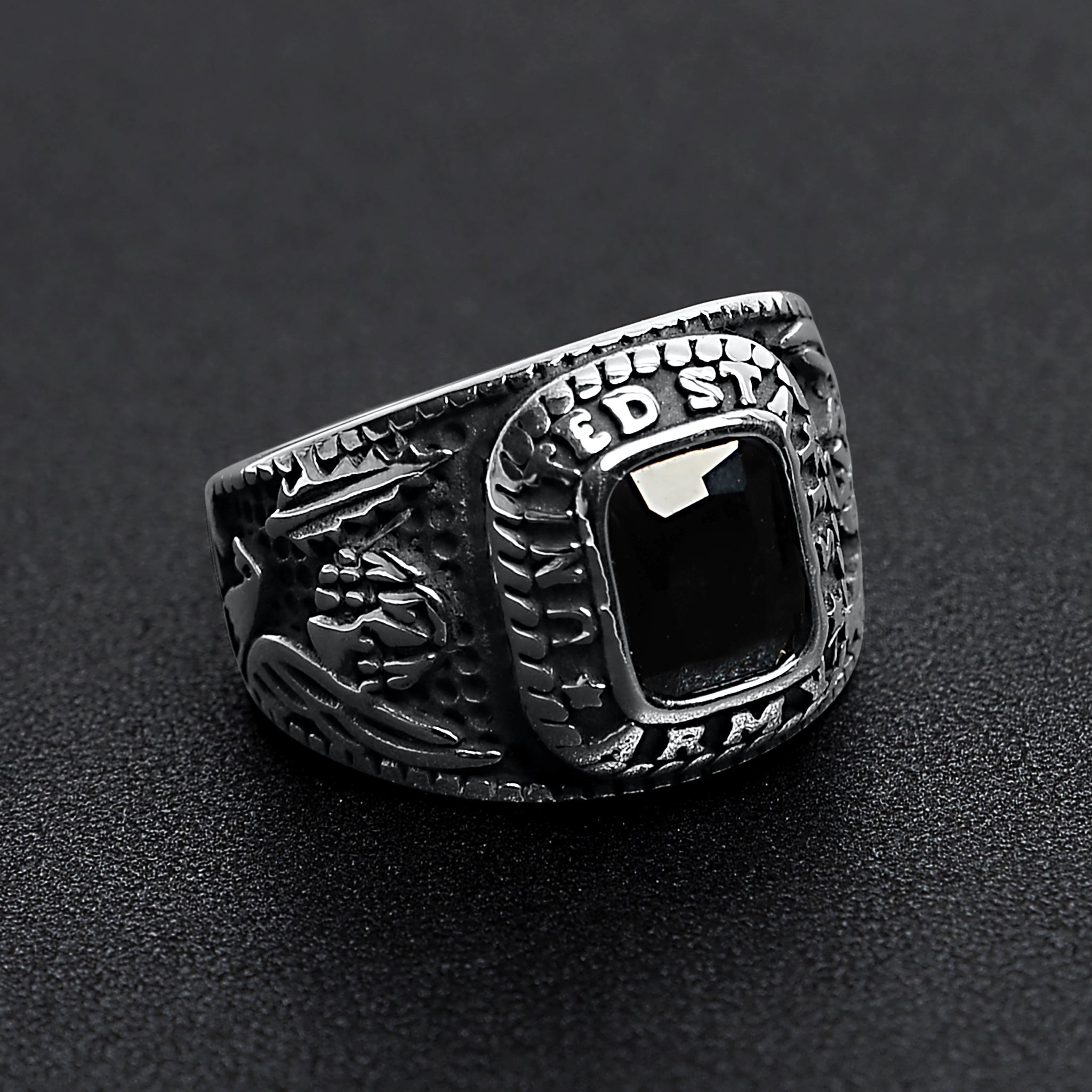 Stainless Steel United States Army Military Men's Ring with Black Stone / MCR3069、mySite、dreamappss