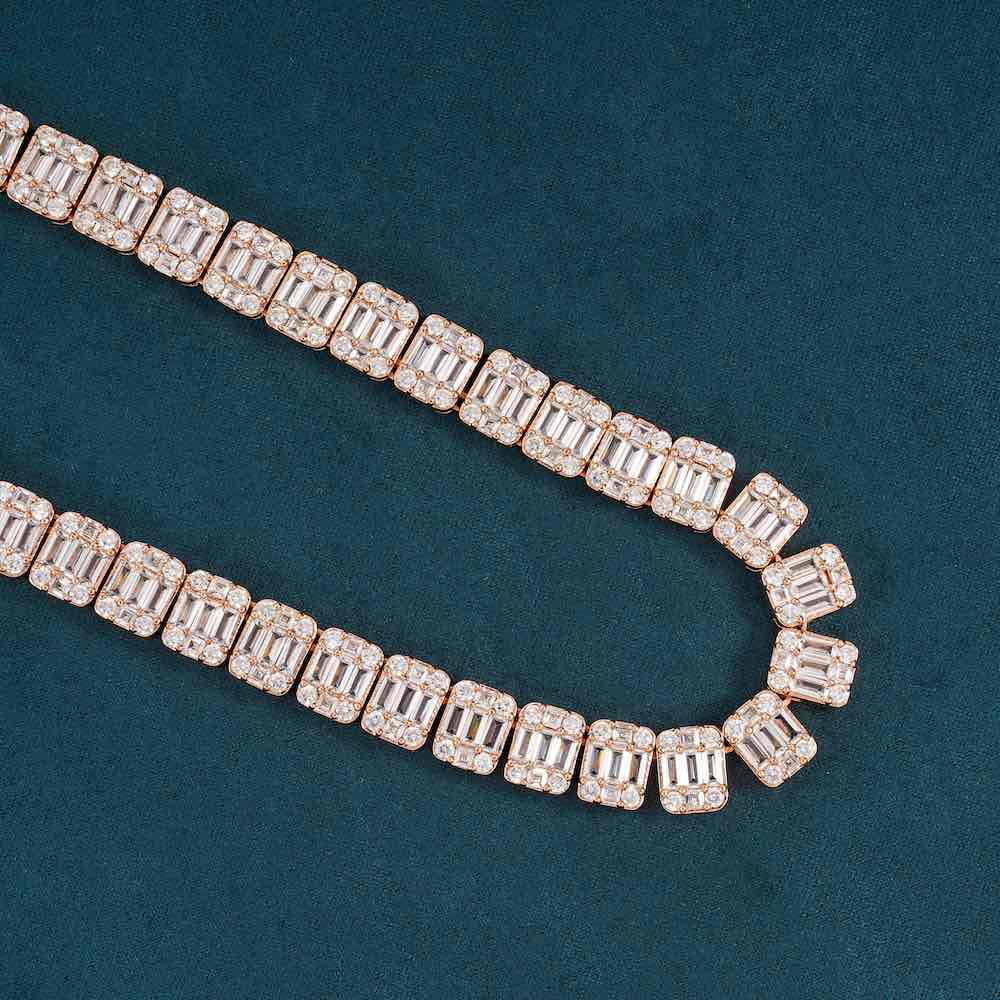 11MM Moissanite Clustered Baguette Tennis Chain 14K Gold、mySite、hinf8tx79