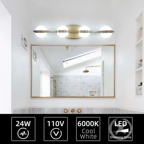 (Same as W1340P143676/L2001-G-6) 43" Gold Minimalist LED Bathroom Vanity Light with Crystal Sand Acrylic Shades, 6-Light Wall Mounted Decorative Lighting Fixture, Suitable for Bathroom Vanity Mirror、、eastwooduniform