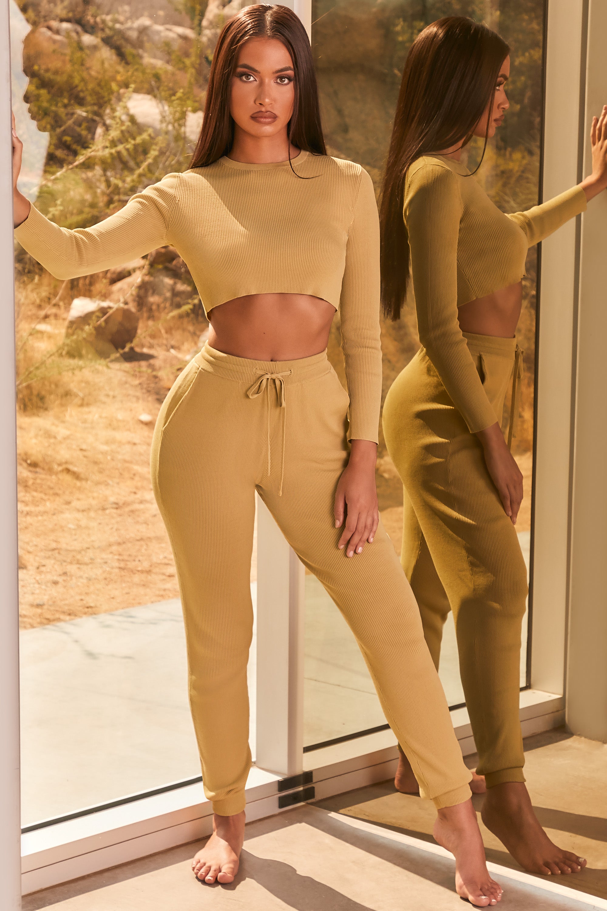 Influencer Ribbed Knit Joggers in Olive、mySite、solidvoid