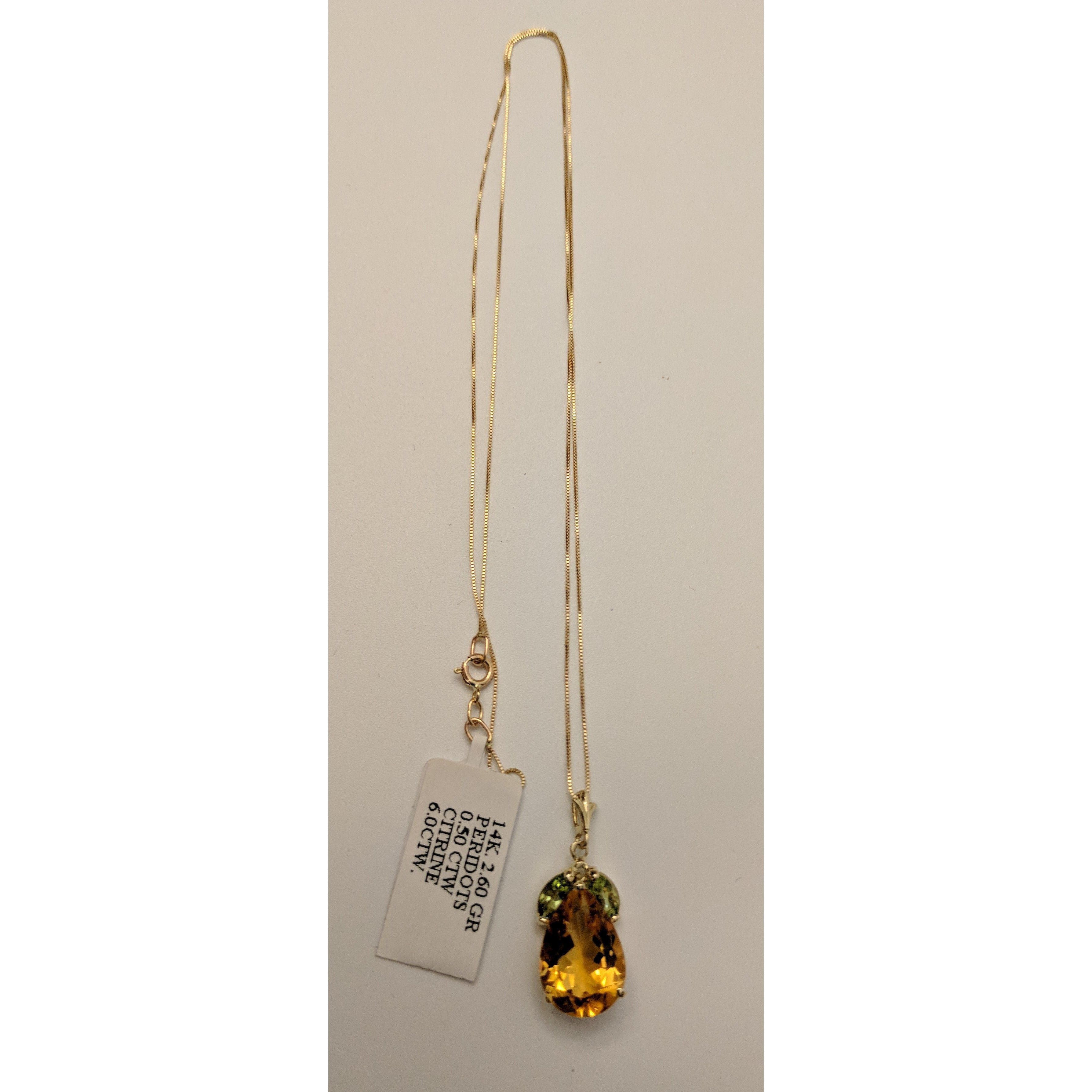 Sparkling 6.5ctw Citrine and Peridot Necklace in 14K Gold、mySite、g9winljtr