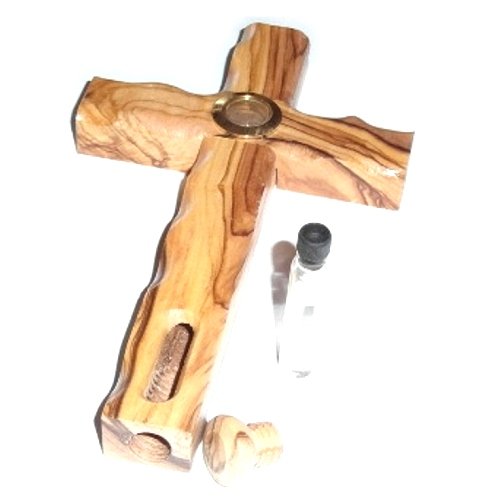 Olive wood Cross with Holy Land Soil and Jordan River water (6.5 inches) - Olive wood with Certificate、mySite、topwebapps