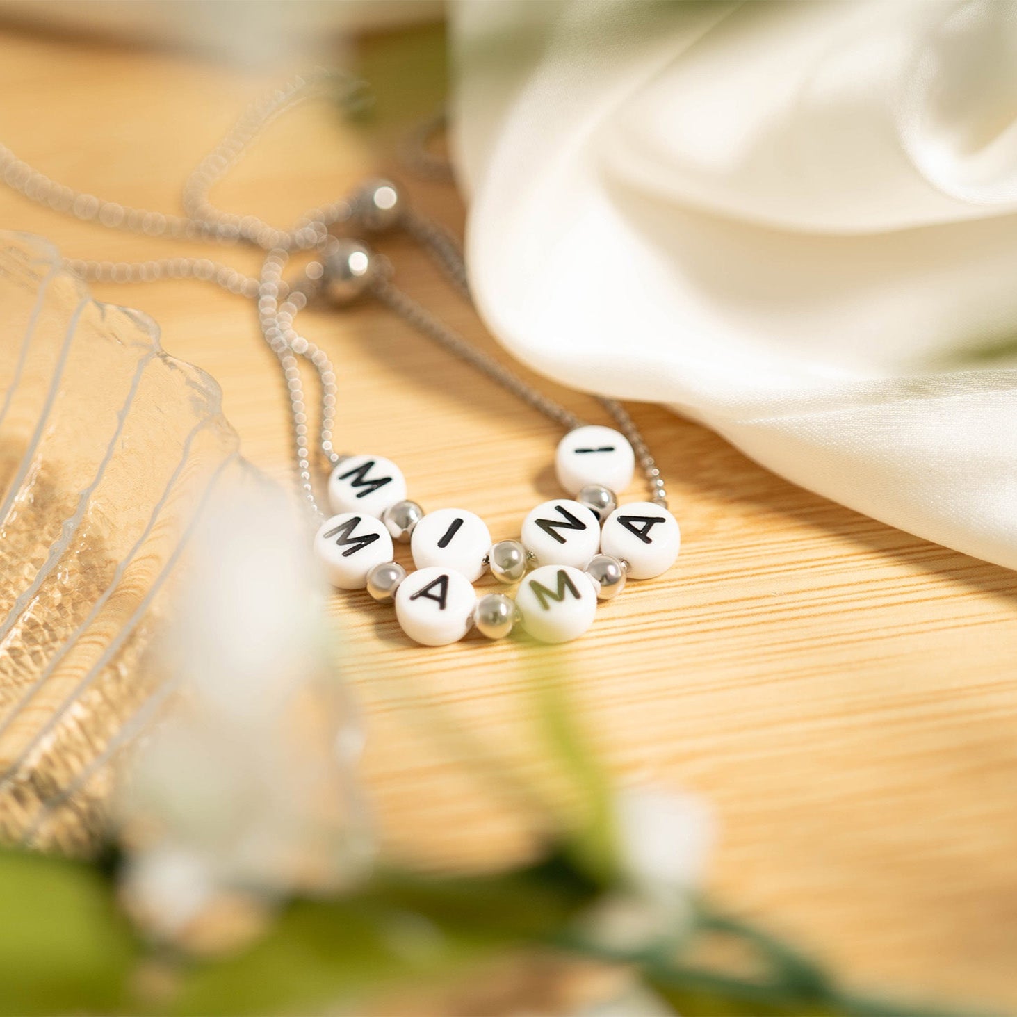 18K gold PVD Stainless Steel Beaded Mama Adjustable Bracelet / BRJ1054、mySite、dreamappss