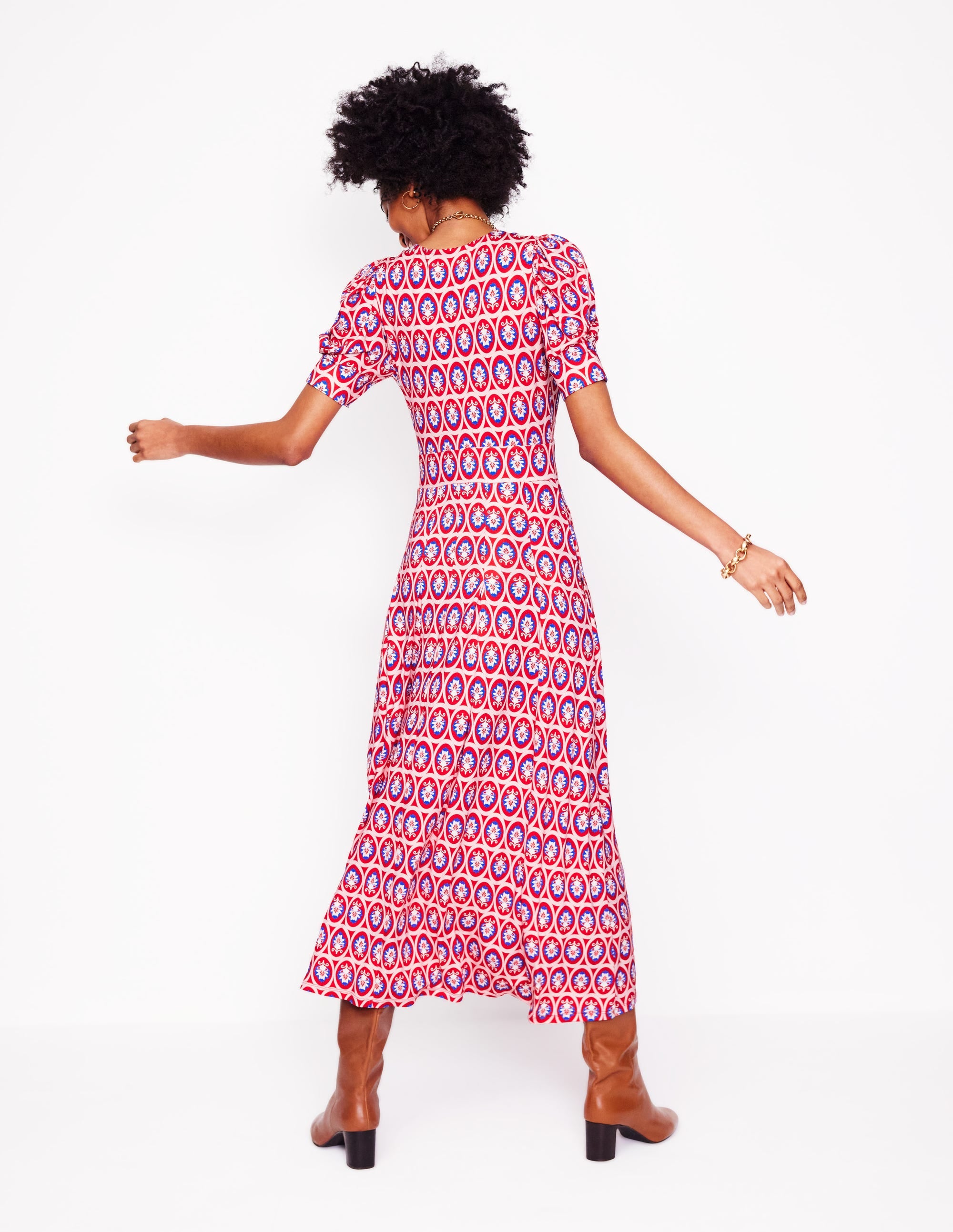  Kristen Pleated Jersey Dress-High Risk Red, Ornate Blossom、mySite、ashleygrahame