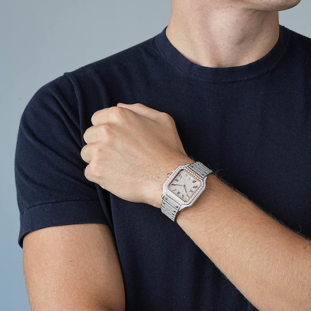 Men's VVS Moissanite Watch | 42MM | 16CT Bust Down | 14K Rose Gold、mySite、hinf8tx79