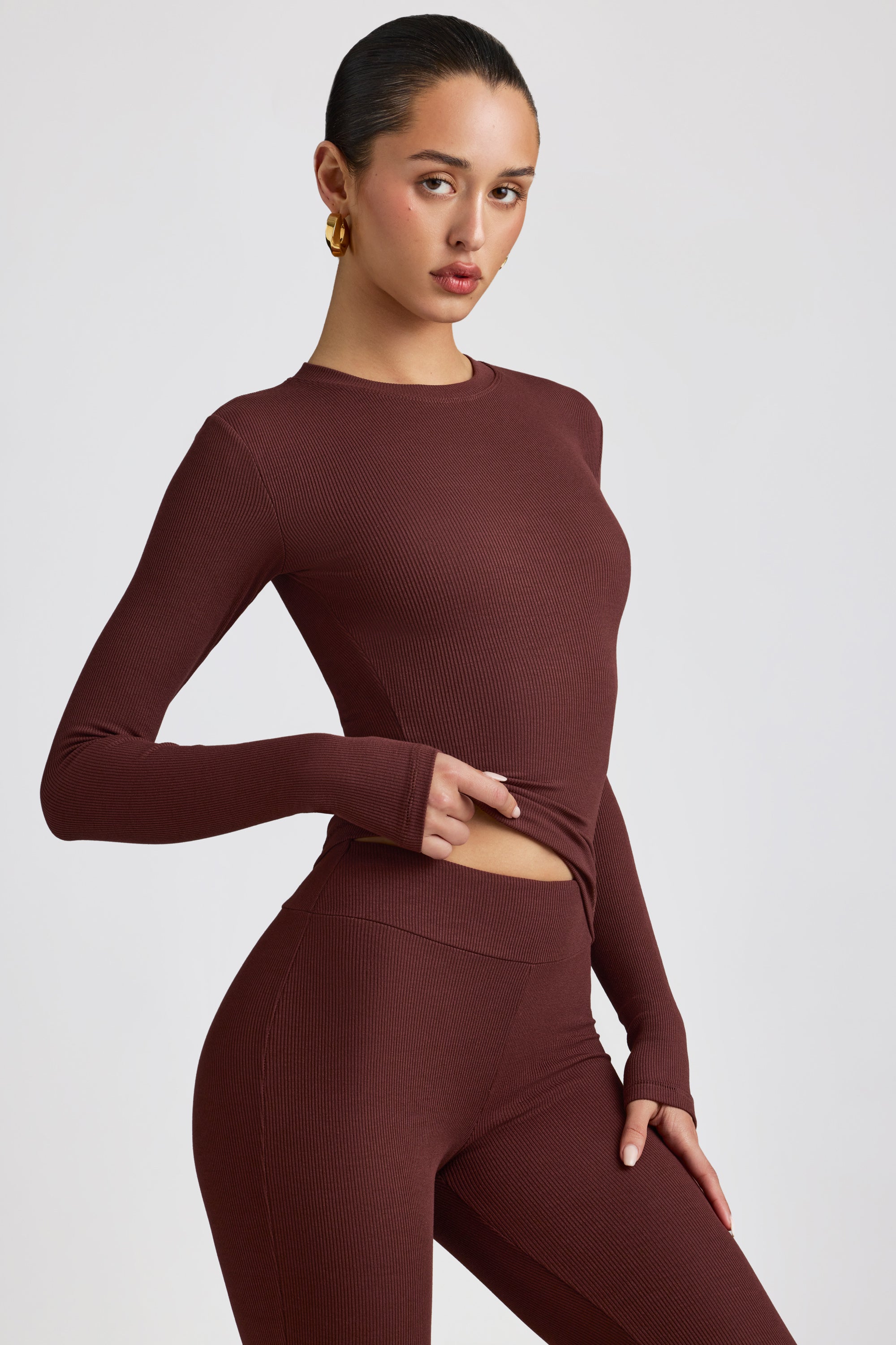 Ribbed Modal Crew Neck Top in Espresso、mySite、solidvoid