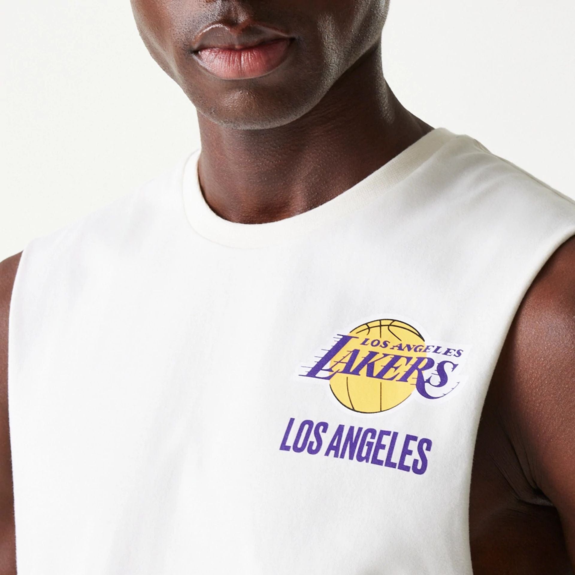 LA Lakers NBA Graphic Open White Sleeveless T-Shirt、mySite、vikingsvslions