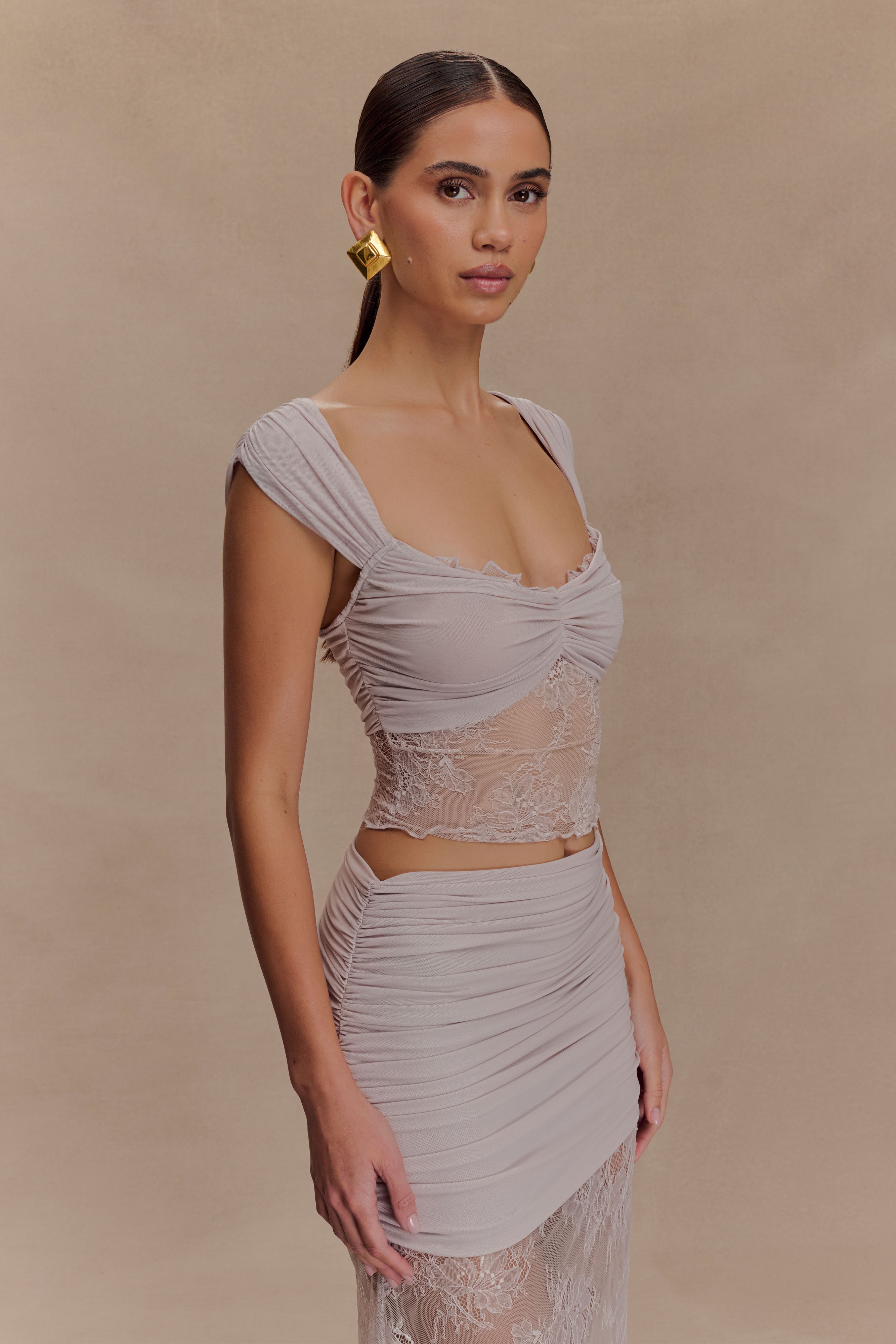 Guinevere Lace And Mesh Top - Lilac、mySite、solidvoid