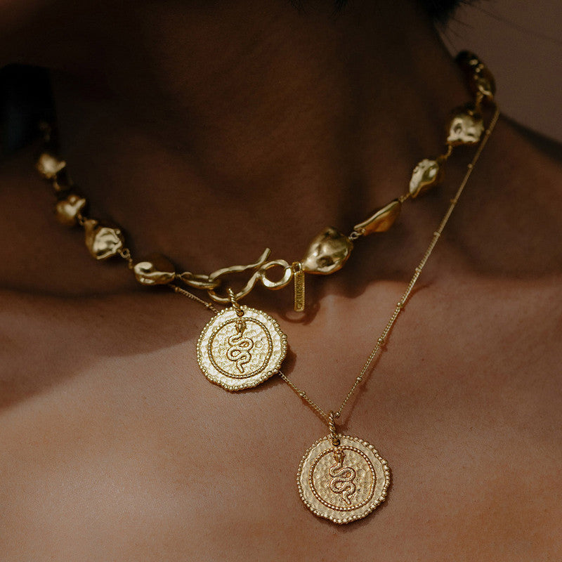 Snake Coin Charm Necklace | 14K Gold Plated、mySite、camillekostekn