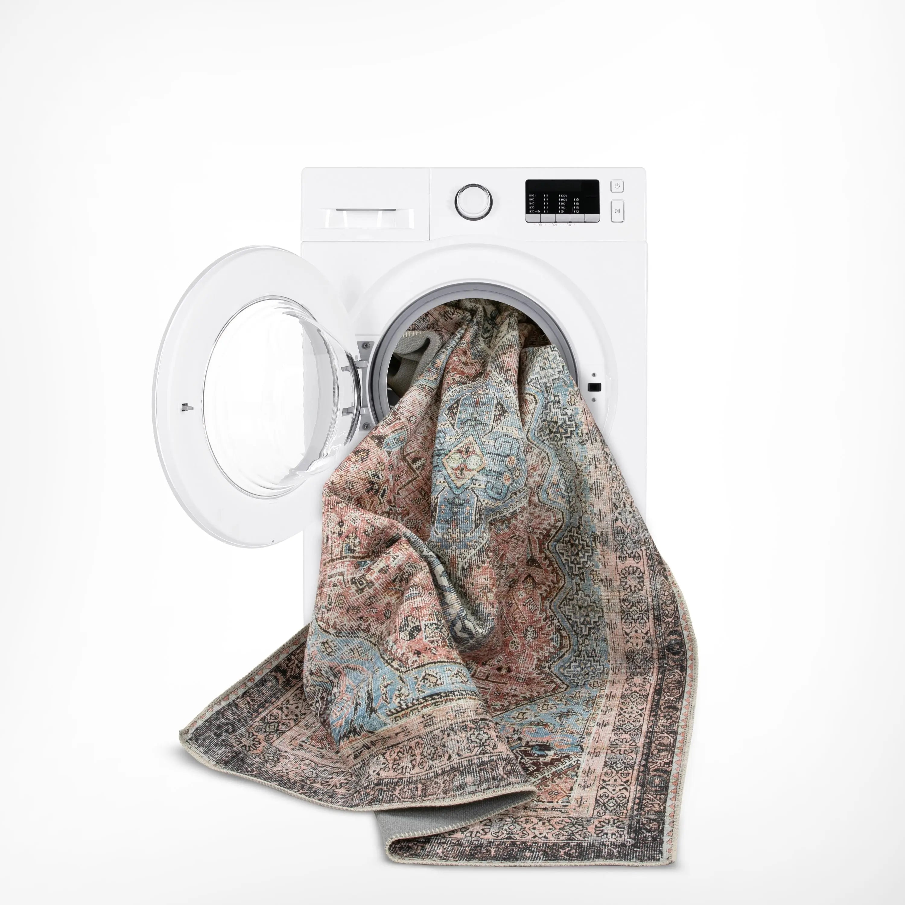 Menda Machine Washable Vintage Bohemian Meallion Oriental Light Blue Flat-Weave Distressed Rug、mySite、gigharbornorthrealestate