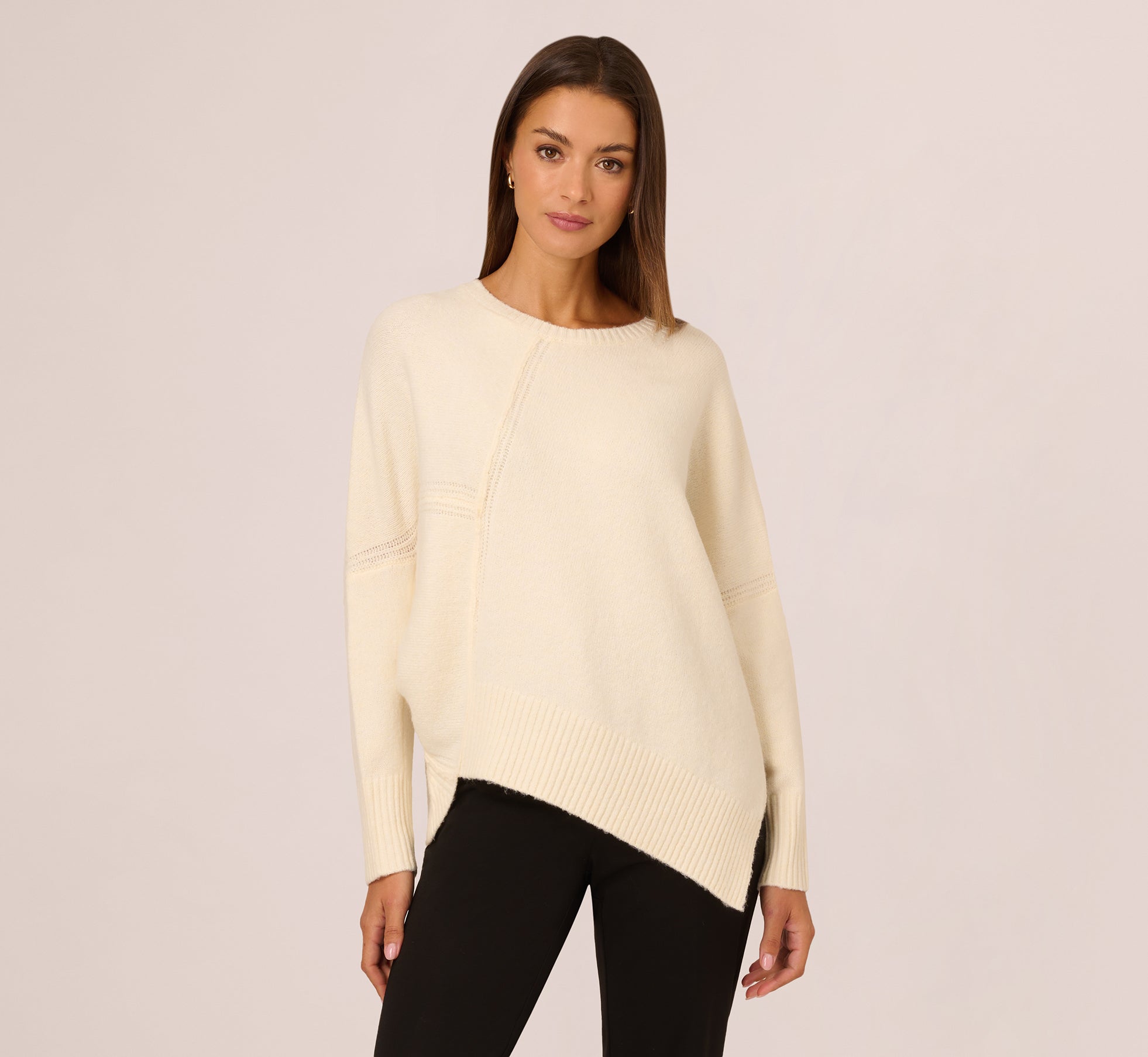 Asymmetrical Slouchy Dolman Sleeve Pullover Sweater In Cream、mySite、solidvoid