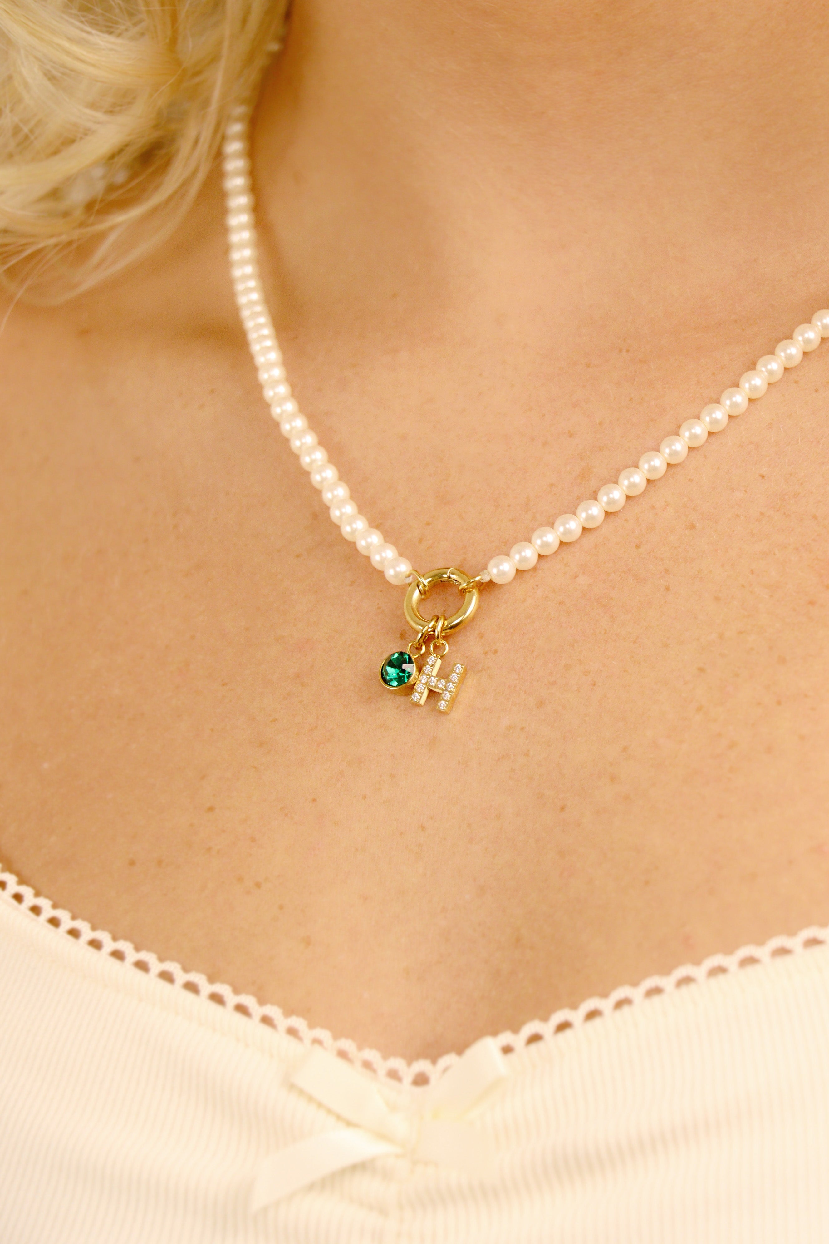 18 Glass Pearl Necklace with Stainless Steel Charm Keeper / SBB0338、mySite、dreamappss