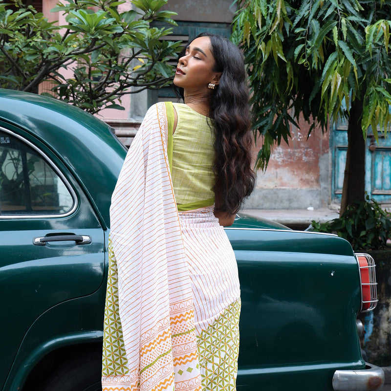 Cotton Saree | Hand Block Print | Green、mySite、camillekostekn
