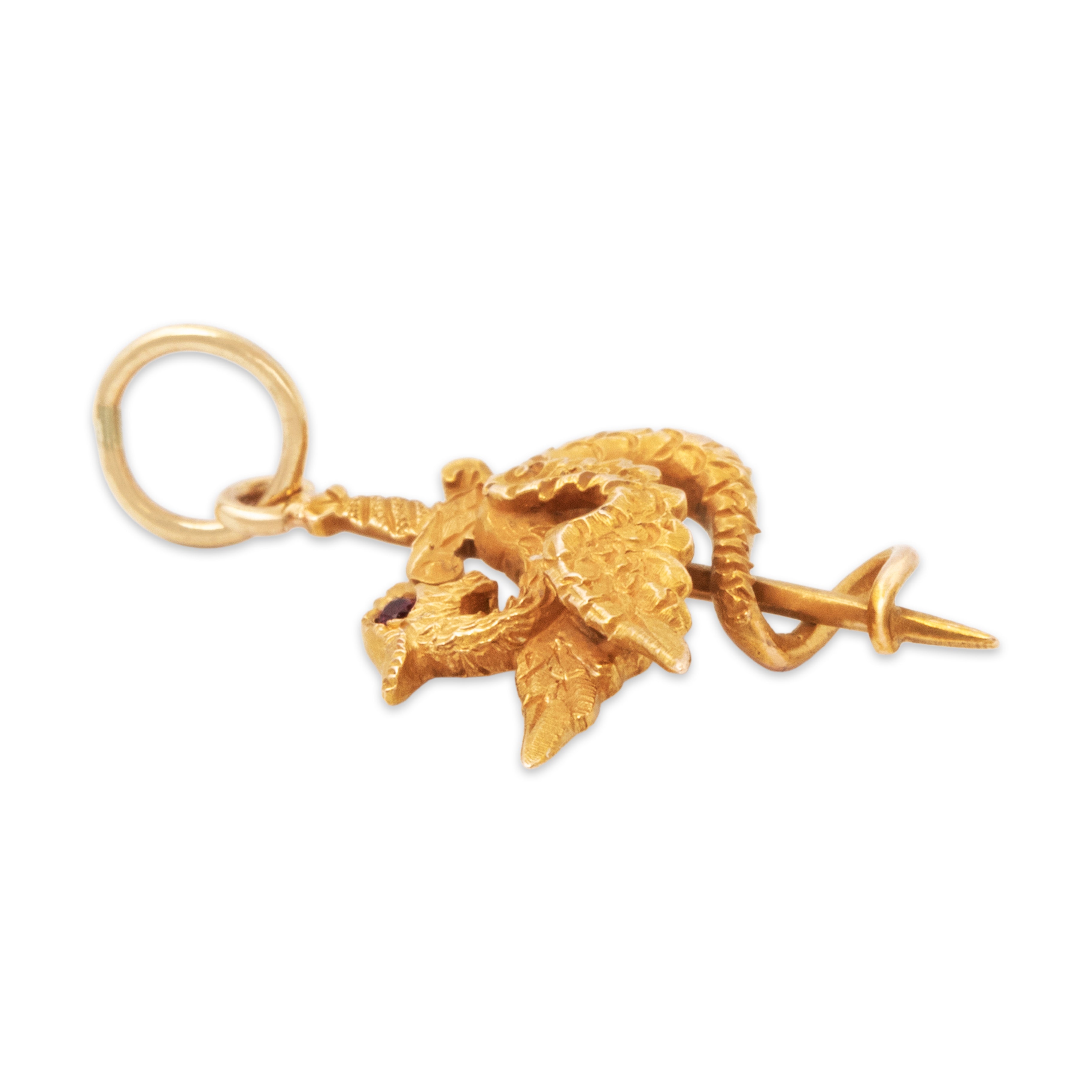 Antique 14k Yellow Gold Synthetic Ruby Fabulous Dragon & Sword Charm / Pendant、mySite、hinf8tx79