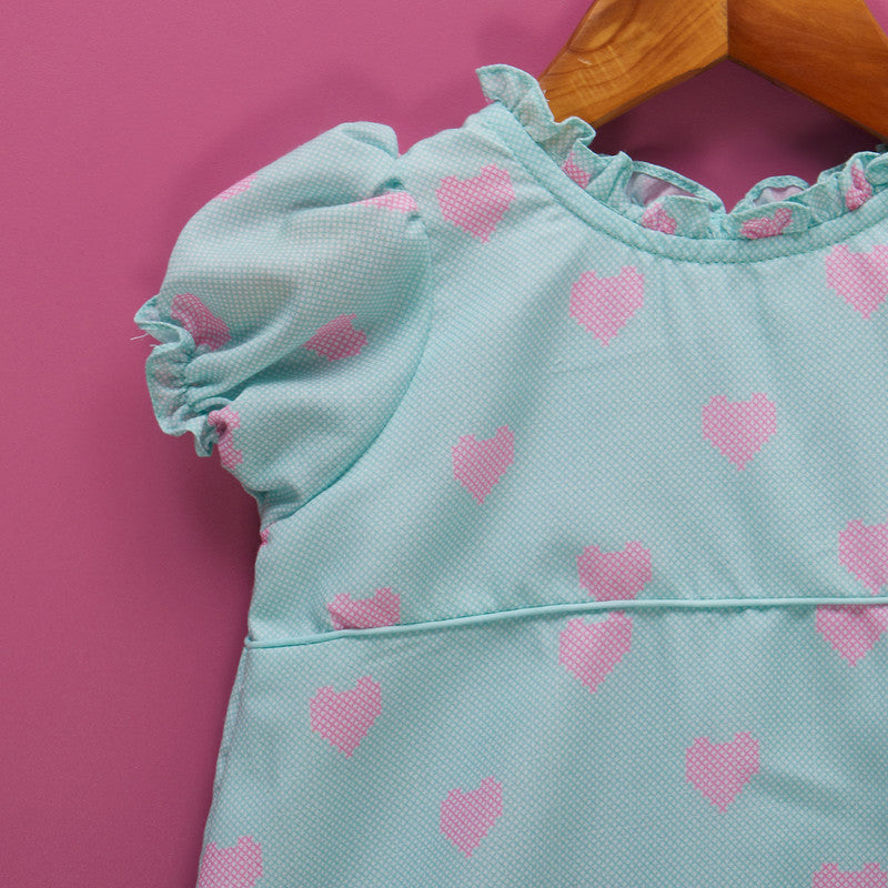 Cotton Romper For Girls | Heart Printed | Mint Green、mySite、camillekostekn