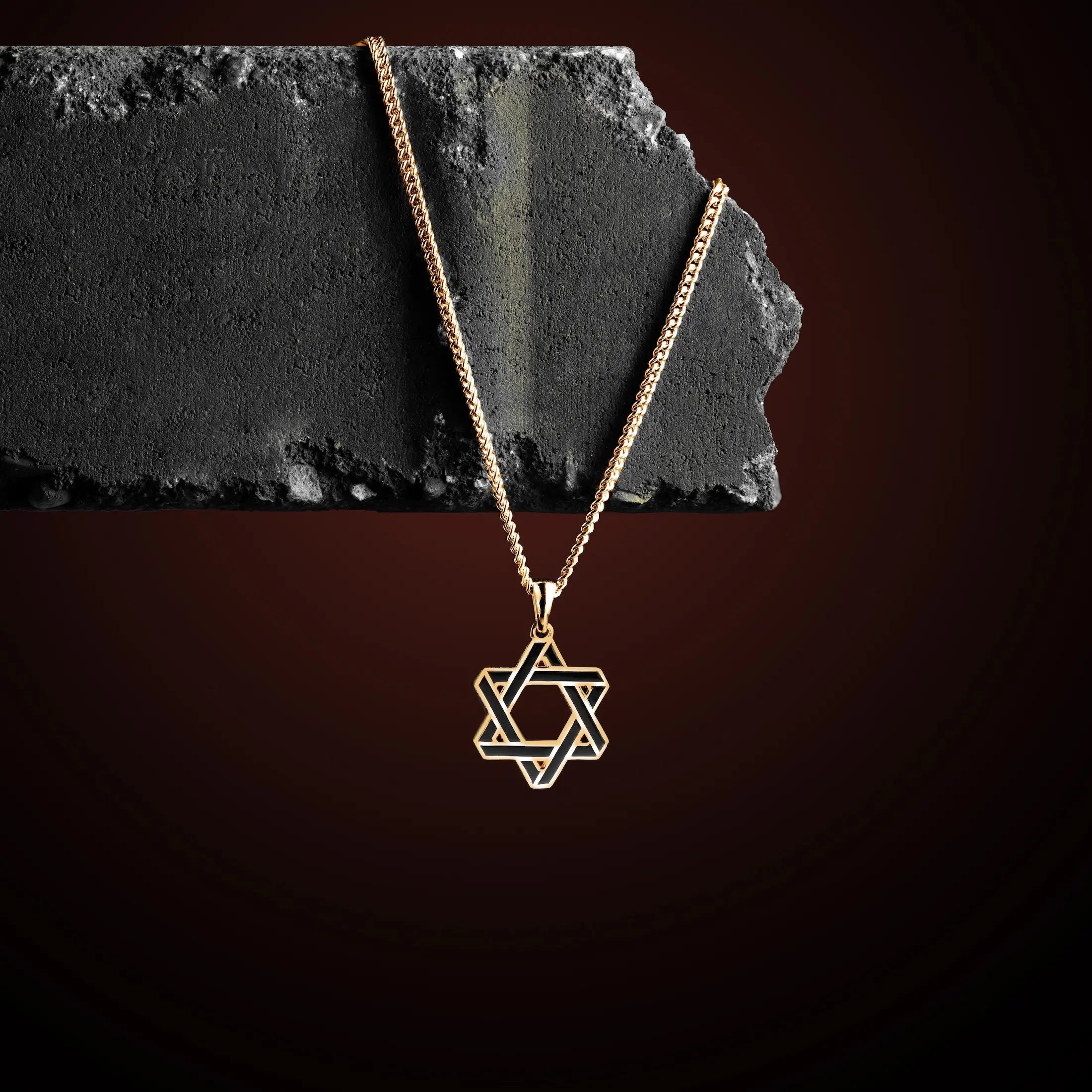  Star Of David Pendant - 14K Gold Onyx