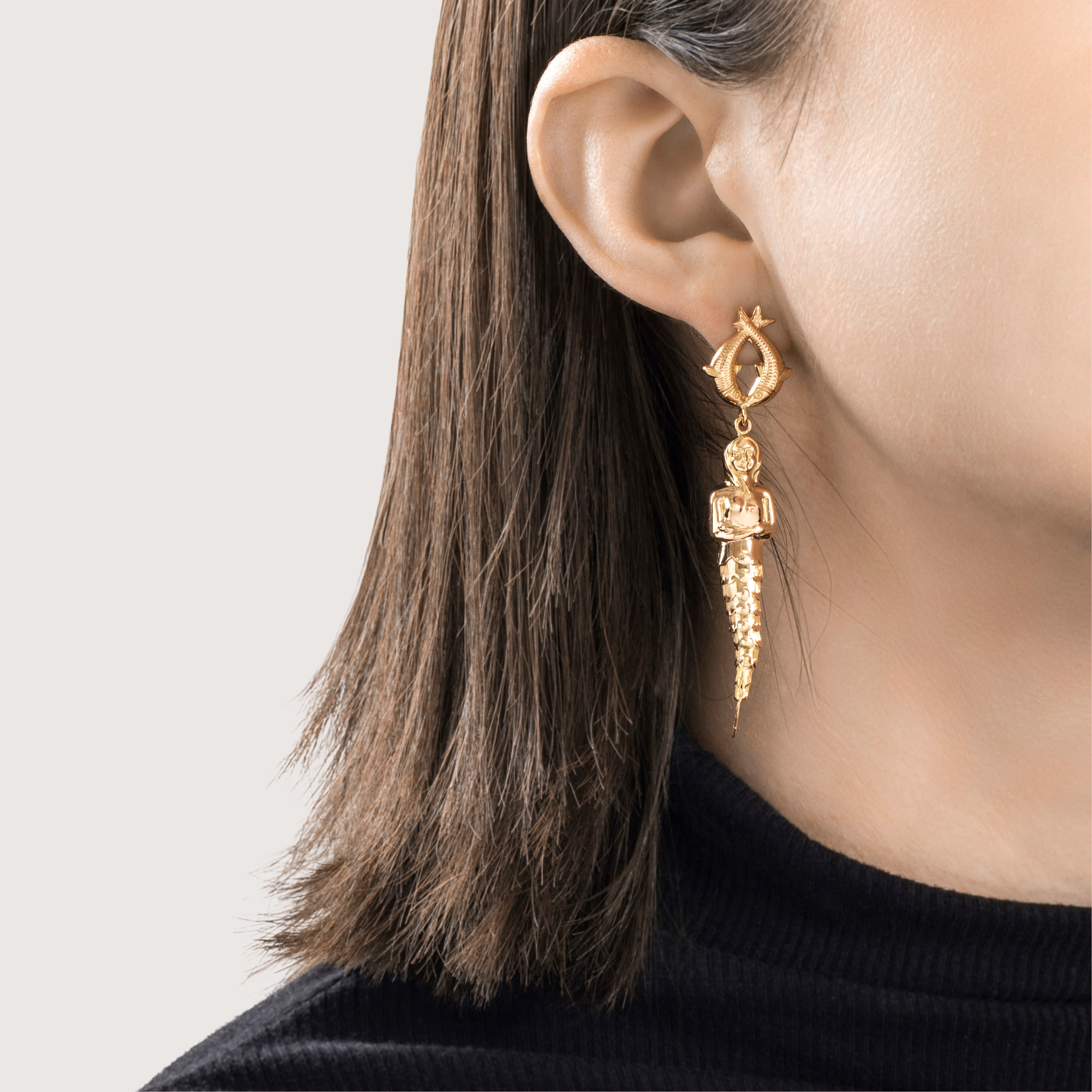 Vintage Large 18k Yellow Gold Incredible Articulated Mermaids Dangle Earrings、mySite、hinf8tx79