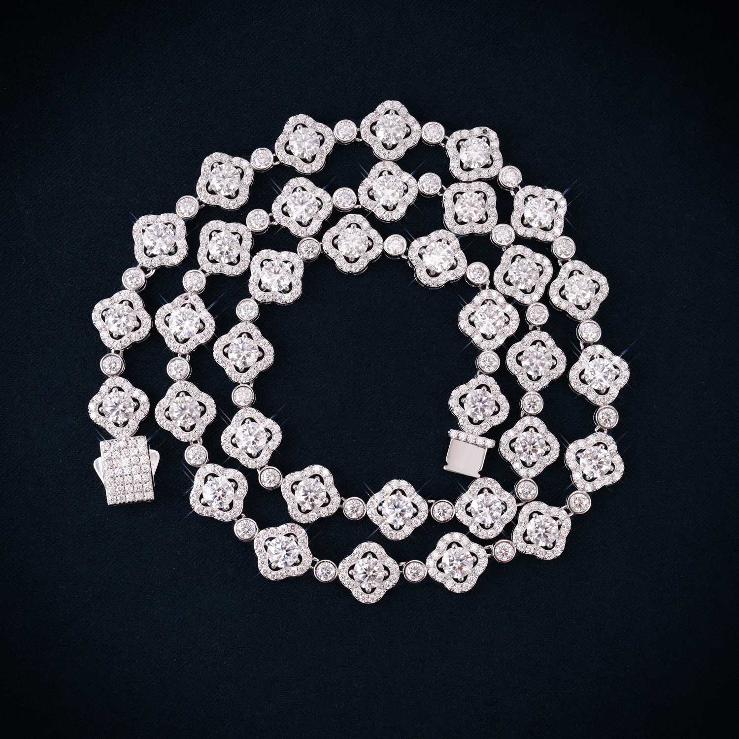 10MM Moissanite Four-Leaf Halo Link Chain 14K Gold、mySite、hinf8tx79