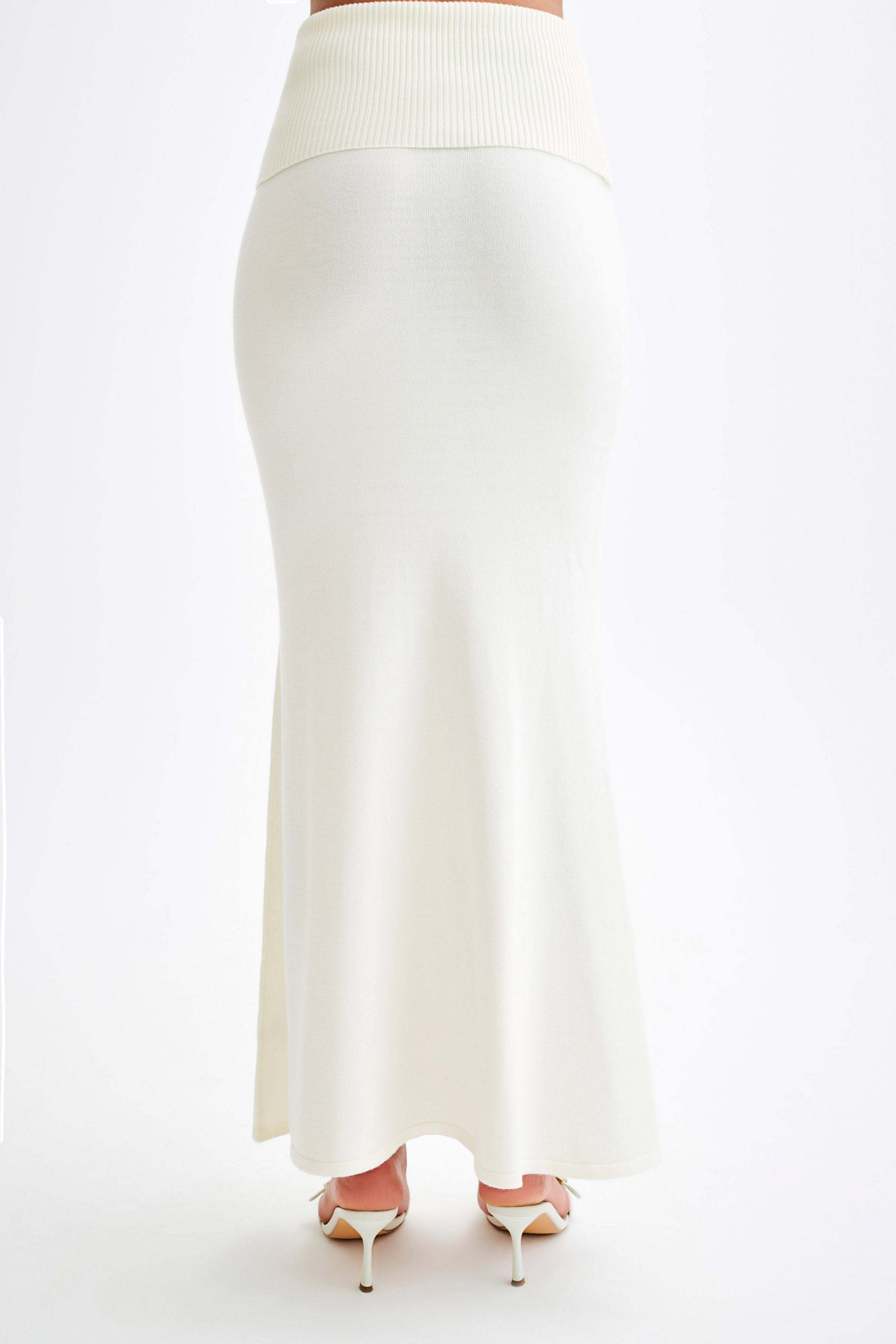 Karlie Knit Maxi Skirt With Ribbed Waist - Ivory、mySite、solidvoid