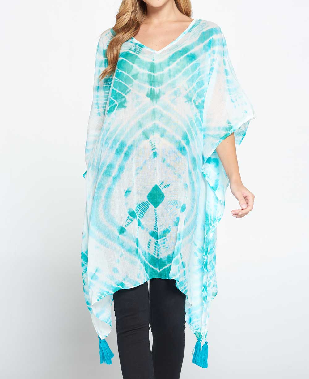Tie and Dye Sheer Cotton Kaftan in Sea Green、mySite、topwebapps