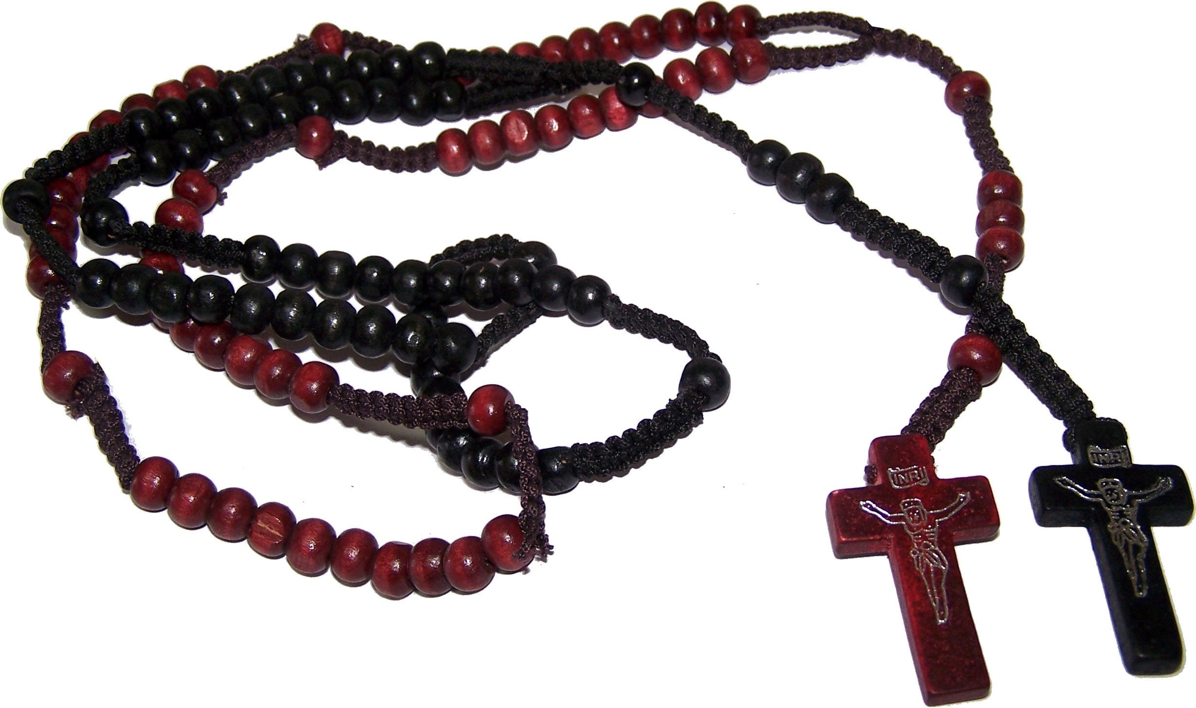  Two Rosaries with Velvet Bags : Black and Maroon Colored Wooden Beads Rosary Necklaces with Jesus Imprint Cross、mySite、elrpsem3k