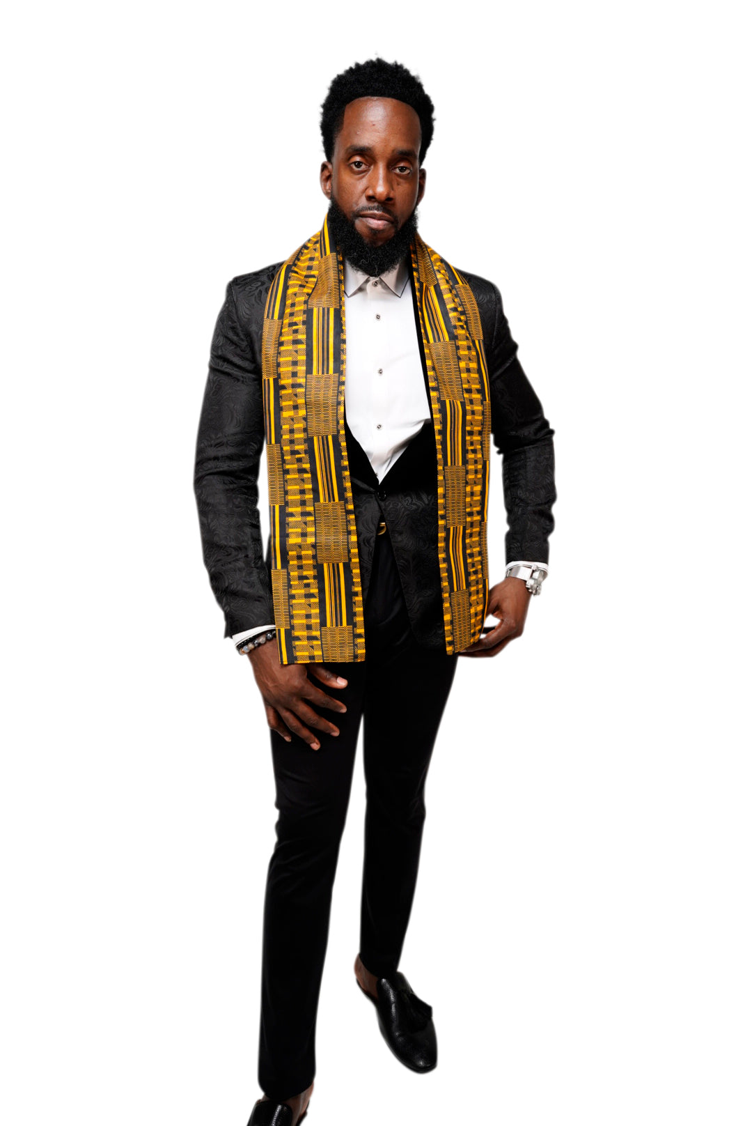 Dupsie's Nansa Black and Gold African Print Kente Sash DP4091S、mySite、solidvoid